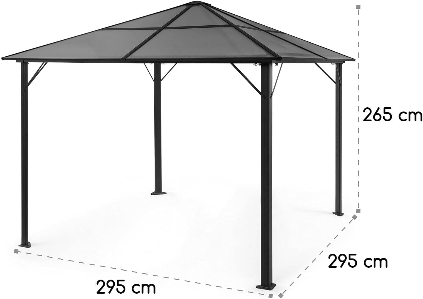 Blumfeldt Pergola Jardín Impermeable 3x3m, Gazebo Techo Policarbonato, Kit de Pérgola Metálica Ligera Estructura Aluminio, Carpa Exterior, Pérgola Cristal Translúcido, Luces LED Regulables
