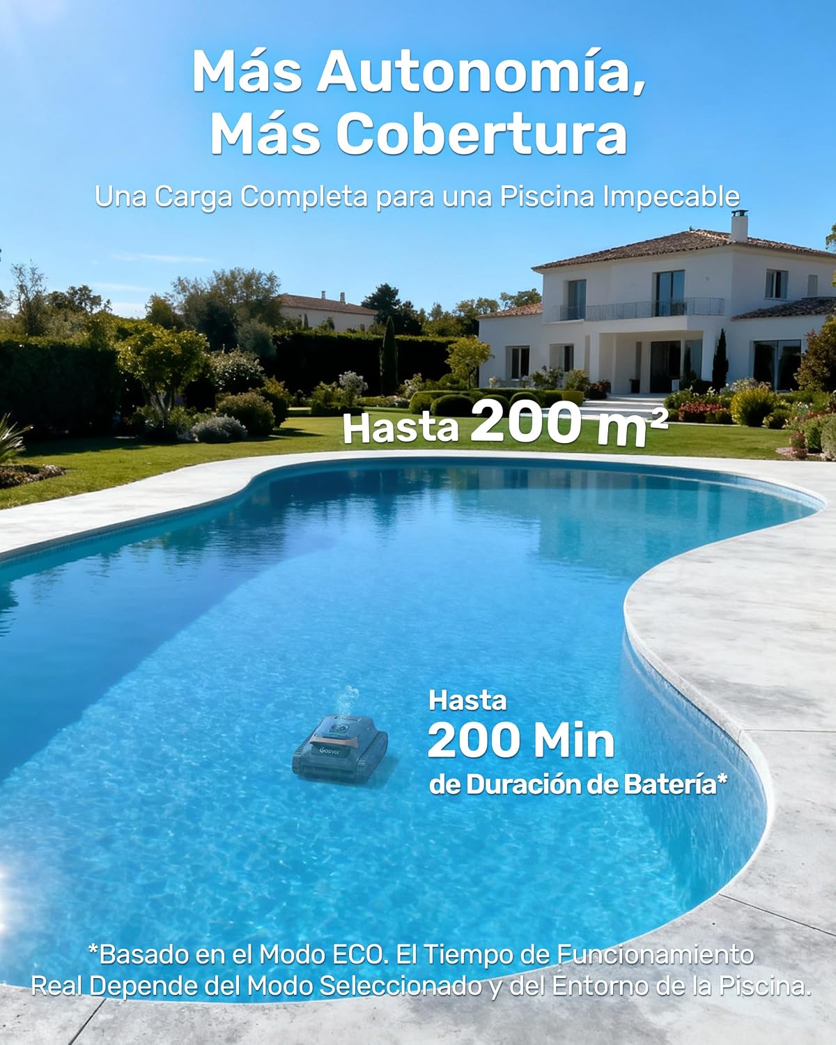 Gosvor LiteVac G1 Robot Limpiafondos Piscina,7kg,200min Autonomía,Doble Filtración,Control de la App,200m²,Gris Anaranjado