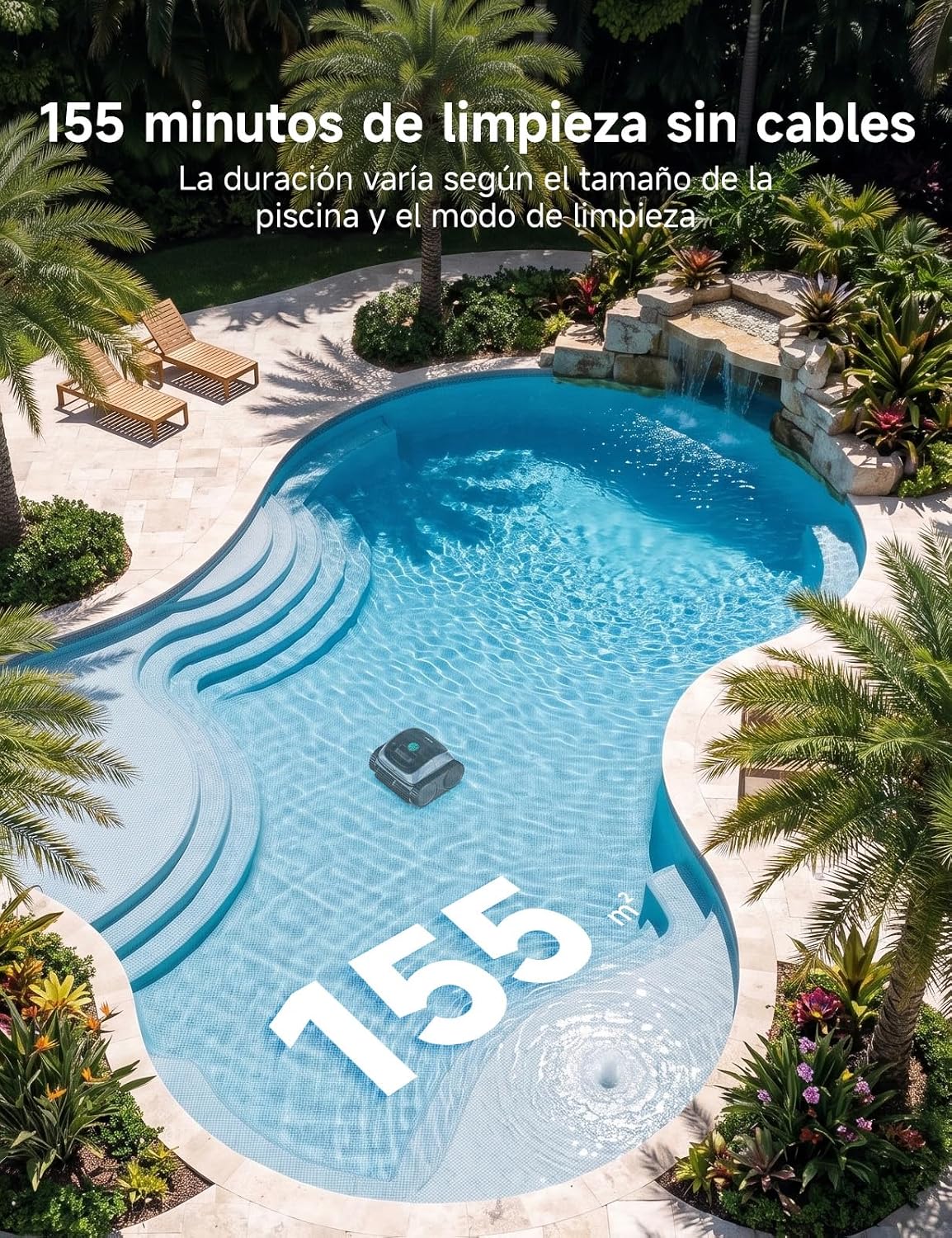 WYBOT C1-P Robot de Piscina y Robot limpiafondos Piscina, Robot Piscina limpiafondos y Paredes - 4 en 1 Aspirador sin Cable, succión Mejorada, 5 Modos, App, 155m² –Verde Acero Jade