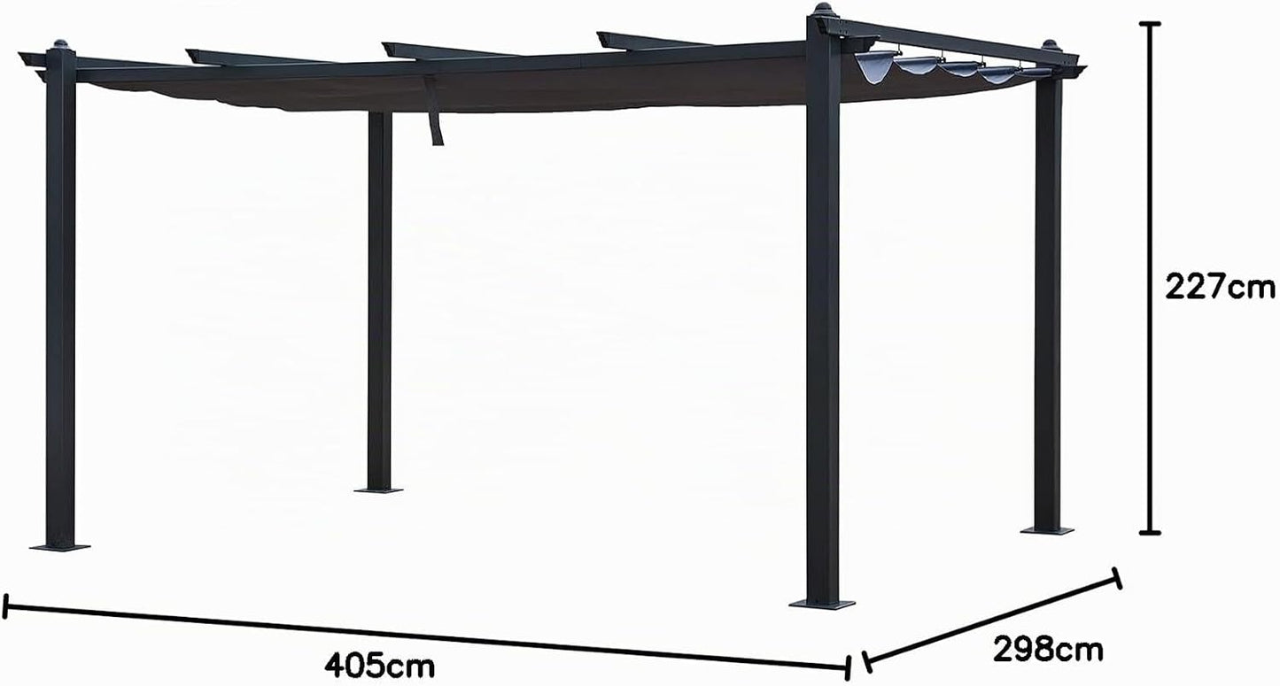 CONCEPT USINE | Pérgola Autoportante 4X3 m (12m²) - Estructura de Aluminio - Lona 100% Poliéster - Nila Gris - Lona Corredera Retráctil - Cenador de Jardín - para Terraza Exterior & Pabellón