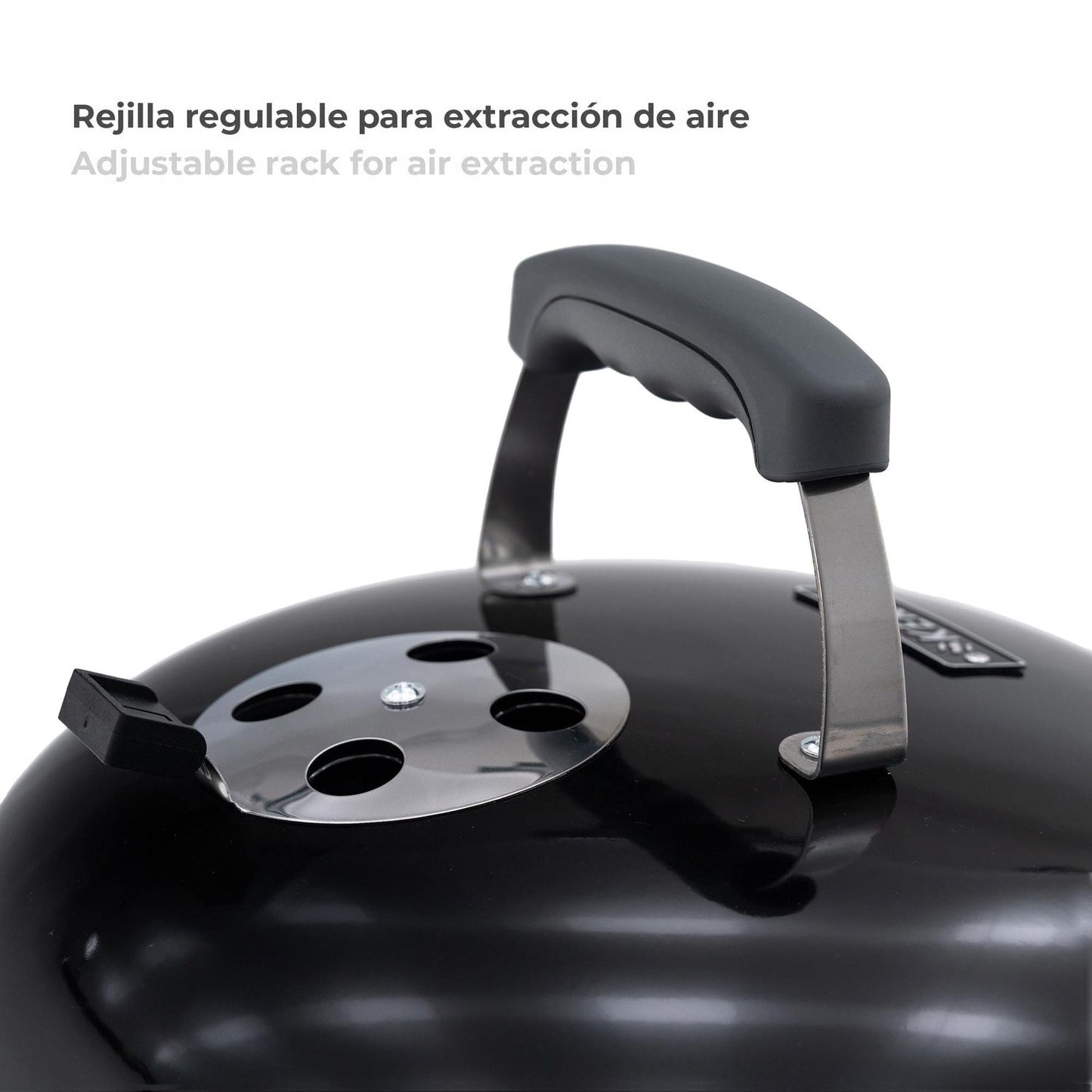 Barbacoa De Carbón Portátil De Sobremesa Kekai Tahoe 37x37x44 Cm Tapa Con Sistema De Transporte Y Bloqueo Esmaltado Negro
