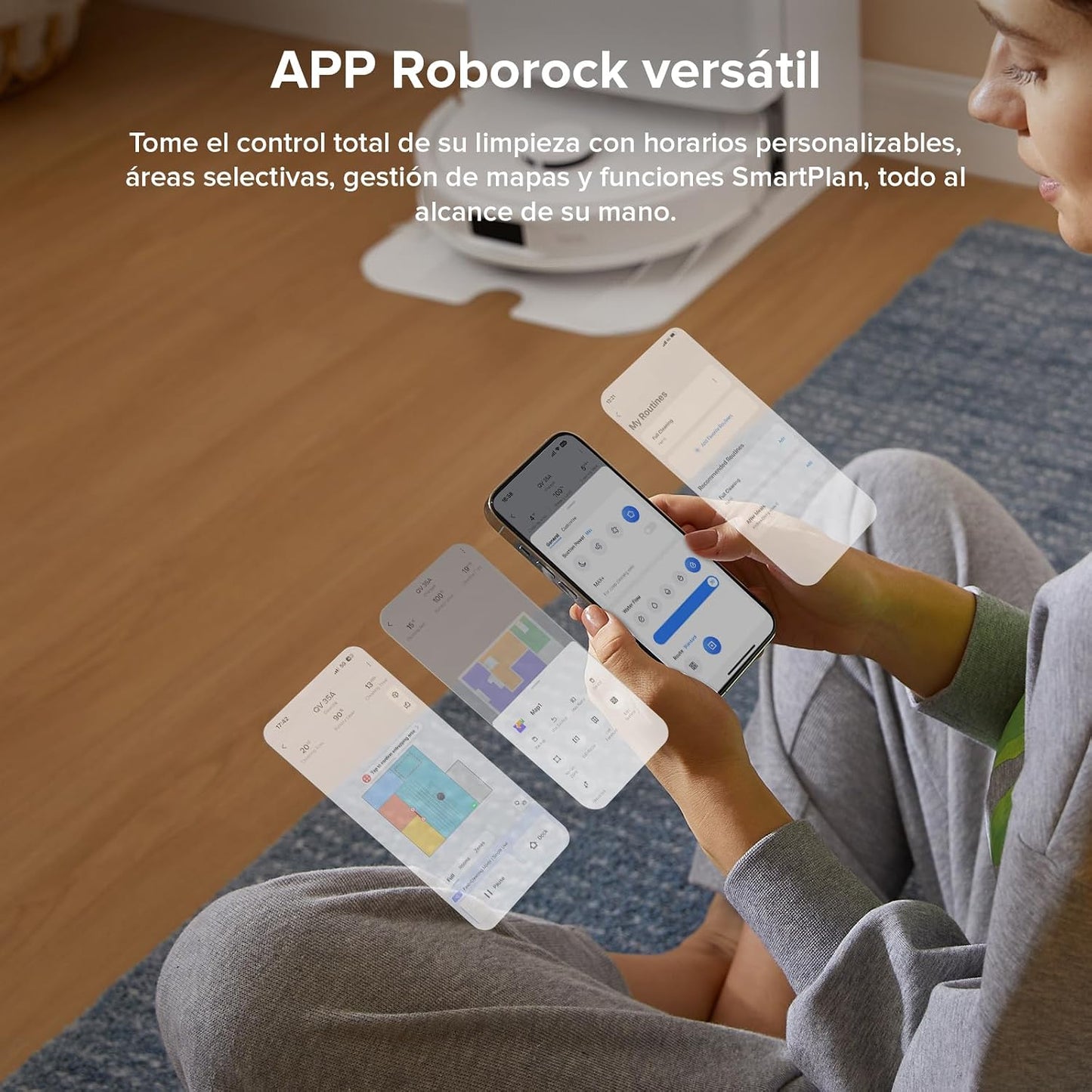 roborock Robot Aspirador QV 35A, 8000Pa de succión, Dos mopas giratorias elevables, cepillos antienredos, tecnología reactiva para Evitar obstáculos, navegación y mapeo,Blanco