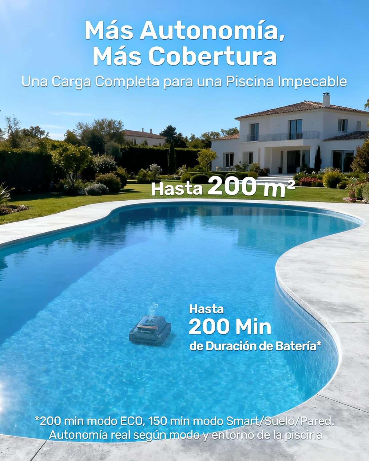Gosvor (Nuevo 2026) LiteVac G1 Robot Limpiafondos Piscina,Paredes,Línea y Plataformas,7kg,200min Autonomía,Doble Filtración,Navegación Inteligente y App,200m²,Gris Anaranjado