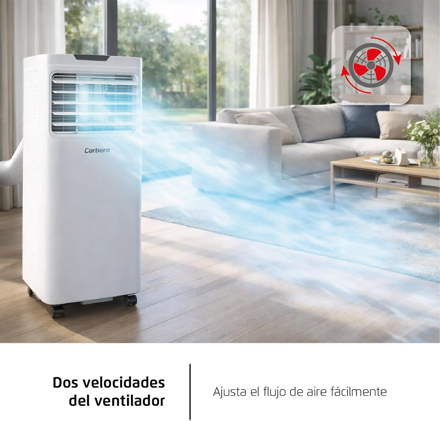 Corberó - Aire Acondicionado Portátil 3 en 1 con Mando | CPC12 | 12000BTU- 3500 Frigorías | Cobertura 22-25 m² | 16-31 ºC | Refrigeración | Ventilador | Deshumidificación |Temporizador