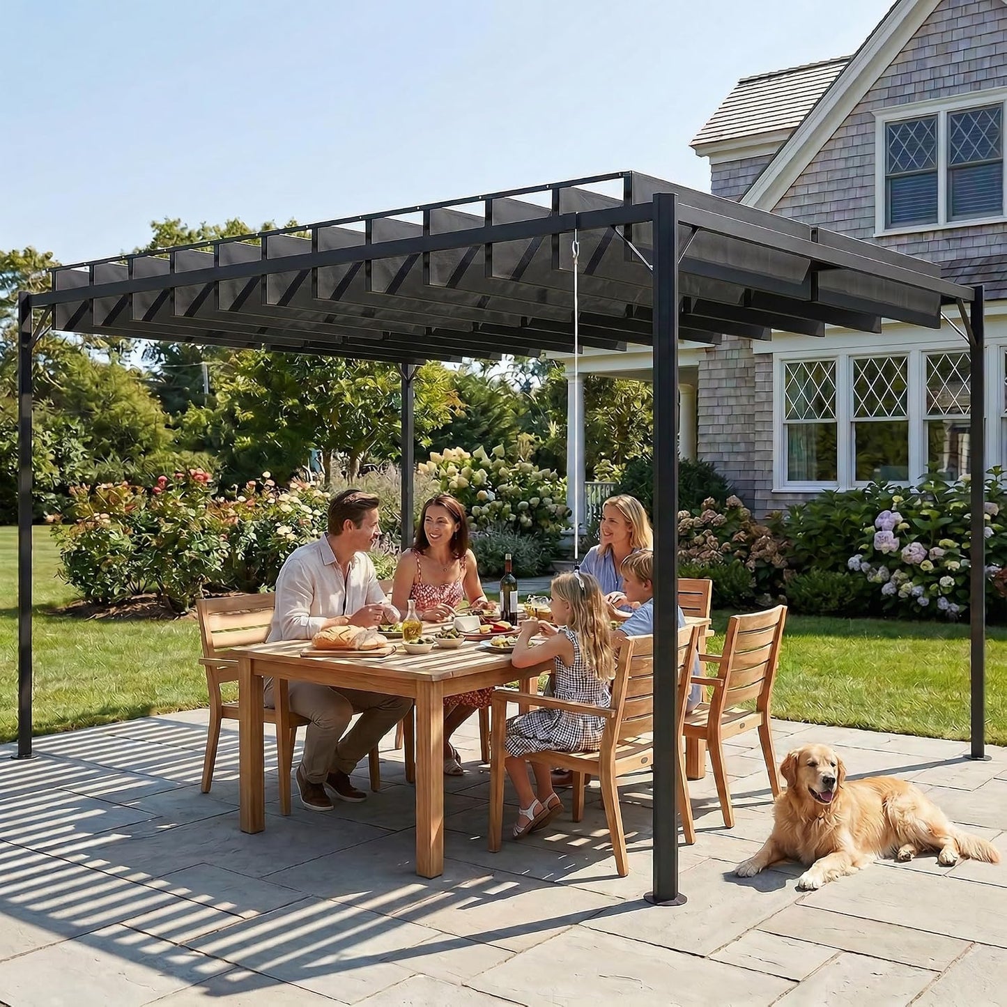 Outsunny Pérgola de Jardín 3x4 m, Cenador de Jardín con Techo de Lamas Orientables, Estructura de Metal, Protección UPF50+, Pabellón para Exterior, Patio, Terraza, Gris Oscuro