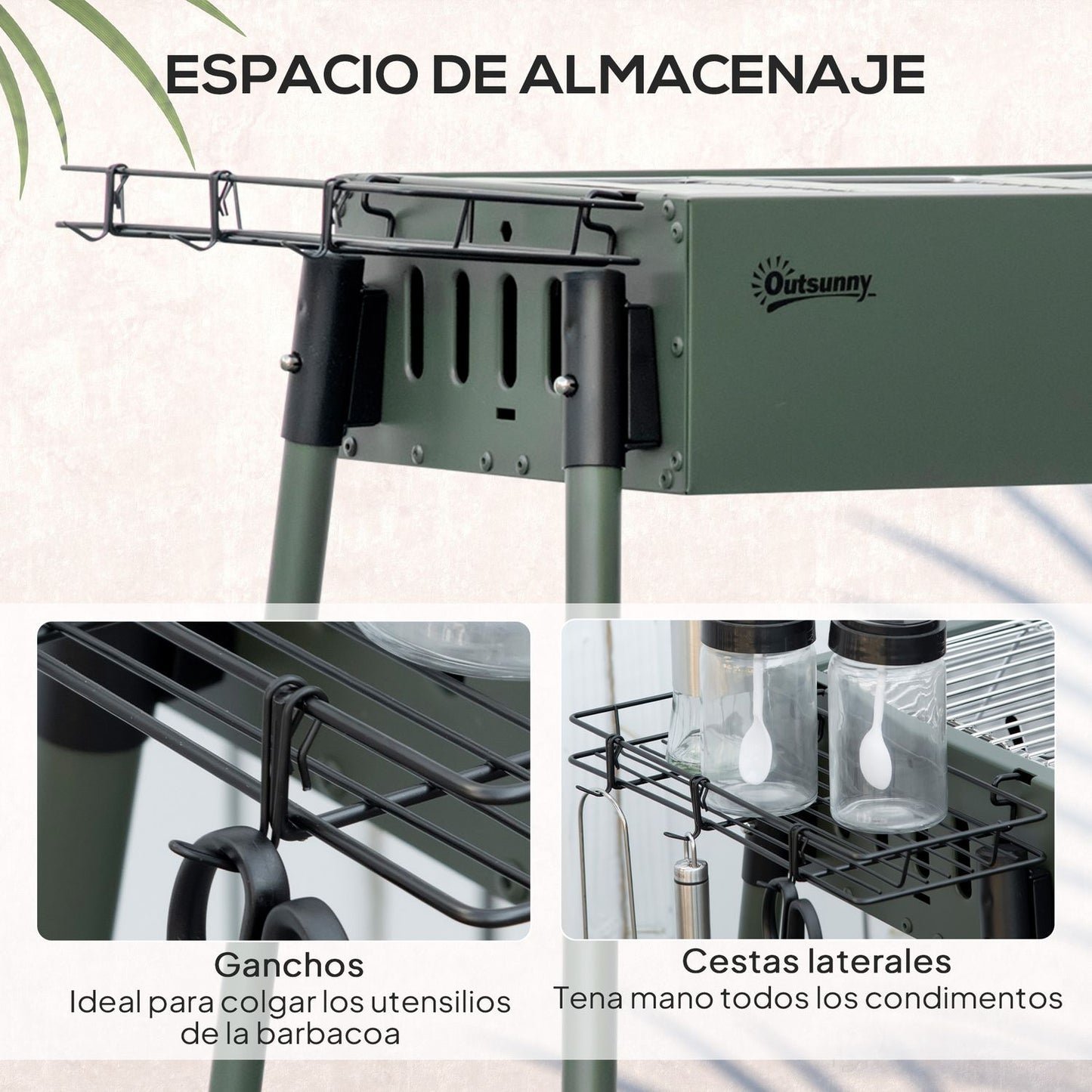 Barbacoa Carbón De Acero Inoxidable Metal 94x39x70 Cm-outsunny.verde