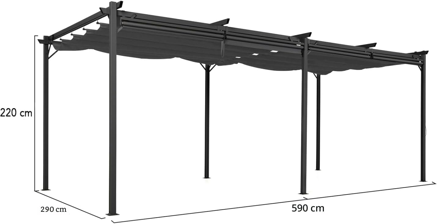 IDMarket - Pergola edición especial techo retráctil 3 x 6 m y 6 persianas, color gris