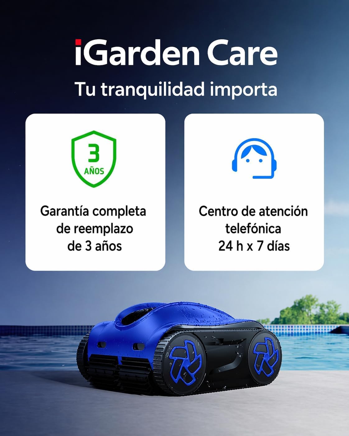 iGarden K Robot Piscina Limpiafondos y Paredes, Doble Filtración, 4H de autonomia, Control App, 5 Modos, Pantalla táctil, Temporizador IA, Navegación Inteligente y función Auto Parking