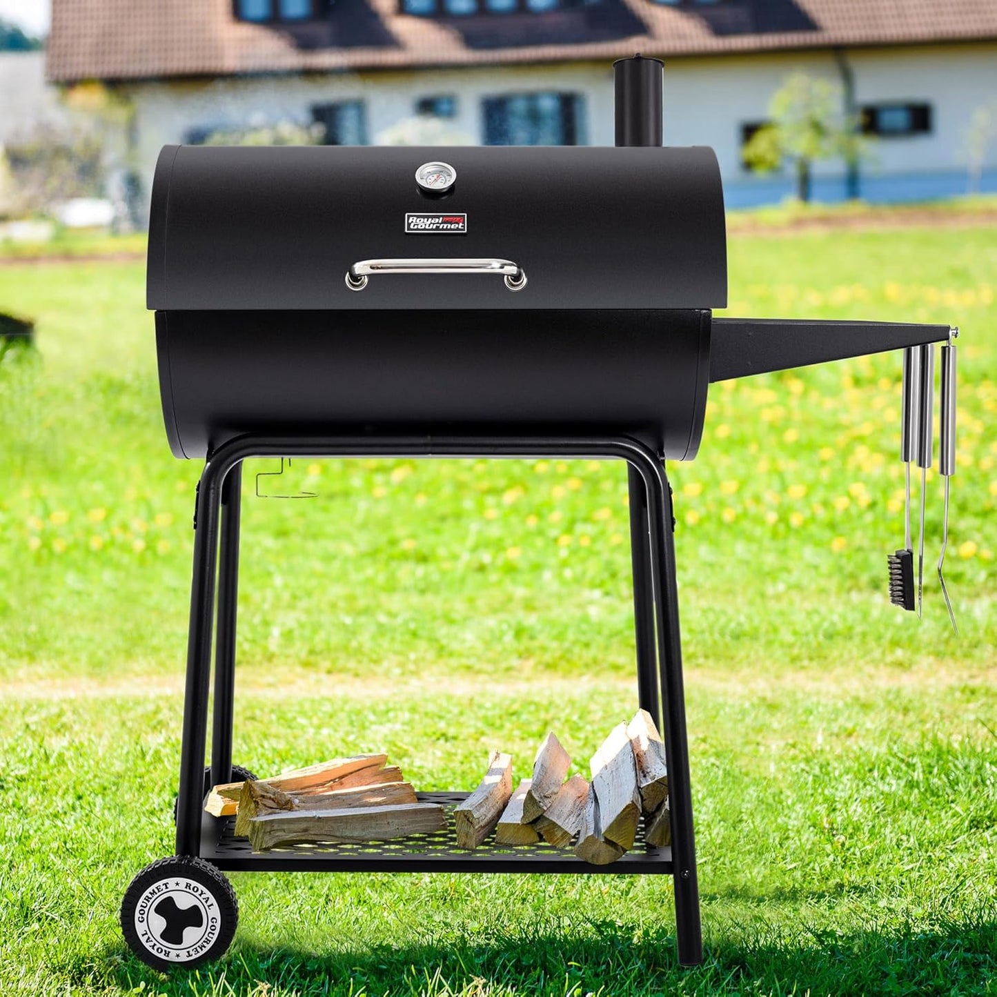 2026 Parrilla de carbón Royal Gourmet CC1830 de 30 pulgadas con mesa lateral, barbacoa exterior con 627 pulgadas cuadradas de espacio de cocción para jardín, terraza y fiestas, color negro