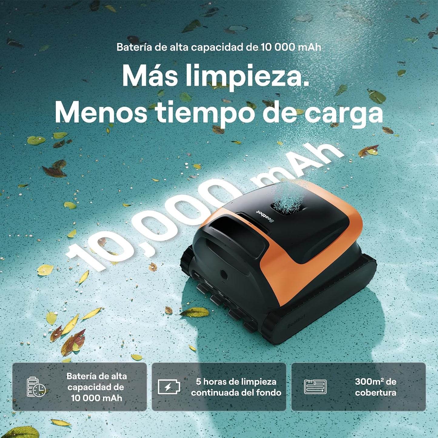Beatbot (2026 Nuevo Sora 30 Robot Piscina limpiafondos y Paredes, Plataformas y línea de flotación, 25700 LPH, Posicionamiento Superficie, 5l residuos,App,Piscinas enterradas y elevadas, Orange