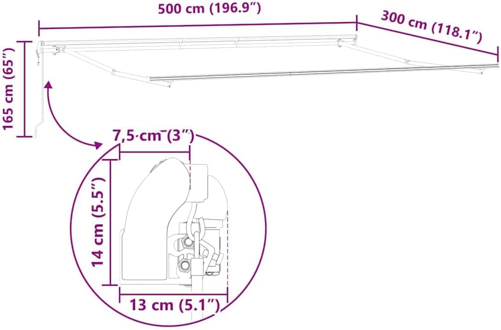 vidaXL Toldo Retráctil Eléctrico 500 x 300 cm, Cortina eléctrica Moderna, retráctil para el Patio, Marco de Aluminio, protección UV y Resistente al Clima