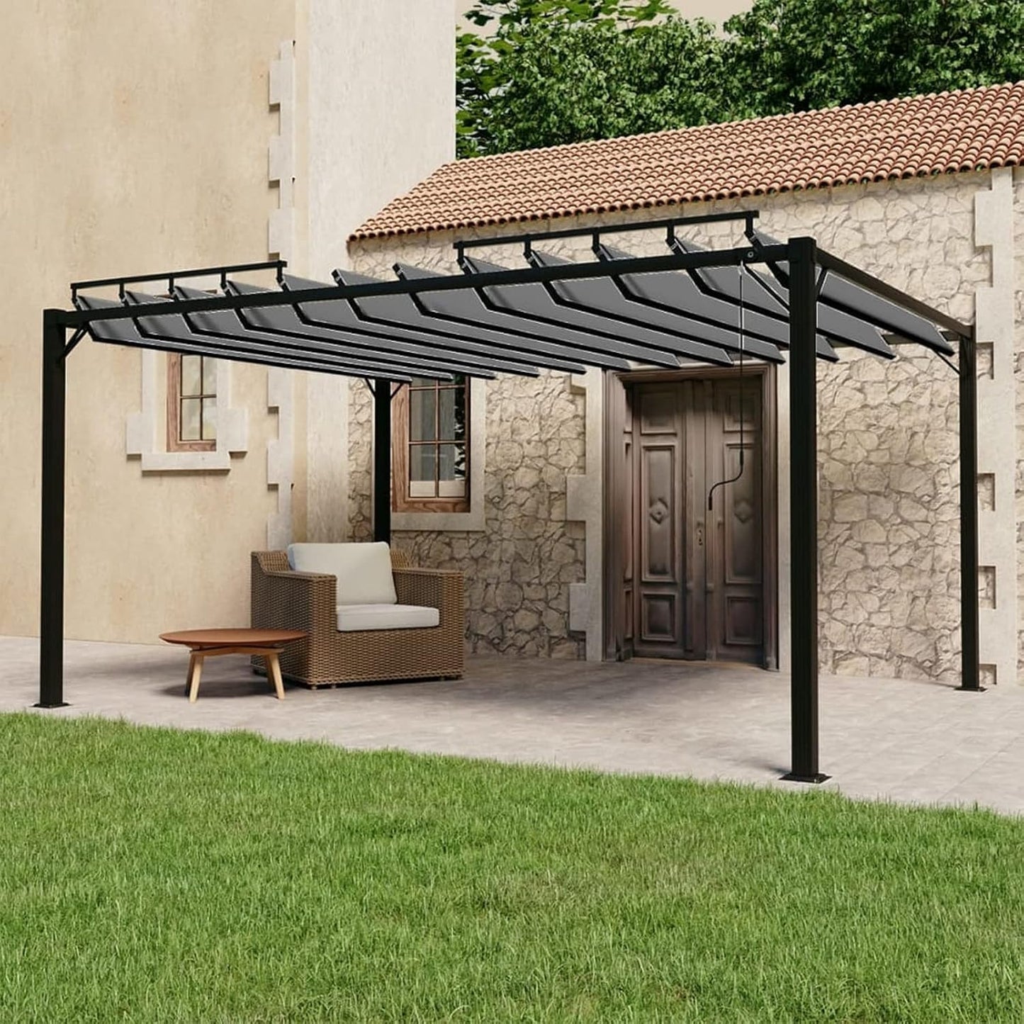 GuyAna Cenador con Techo persiana 3x4 m Tela y Aluminio pergola terraza Exterior toldos para pergolas pergolas de Jardin Antracita
