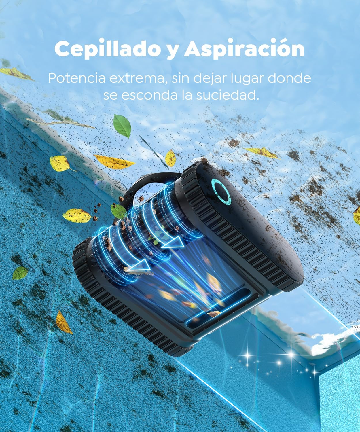 C1 Robot limpiafondos Piscina y Paredes, Línea de Flotación, Doble Filtro, 7 Modos de Limpieza, 180 min de Autonomía, Limpiador con App,Robot Piscina,Negro Intenso