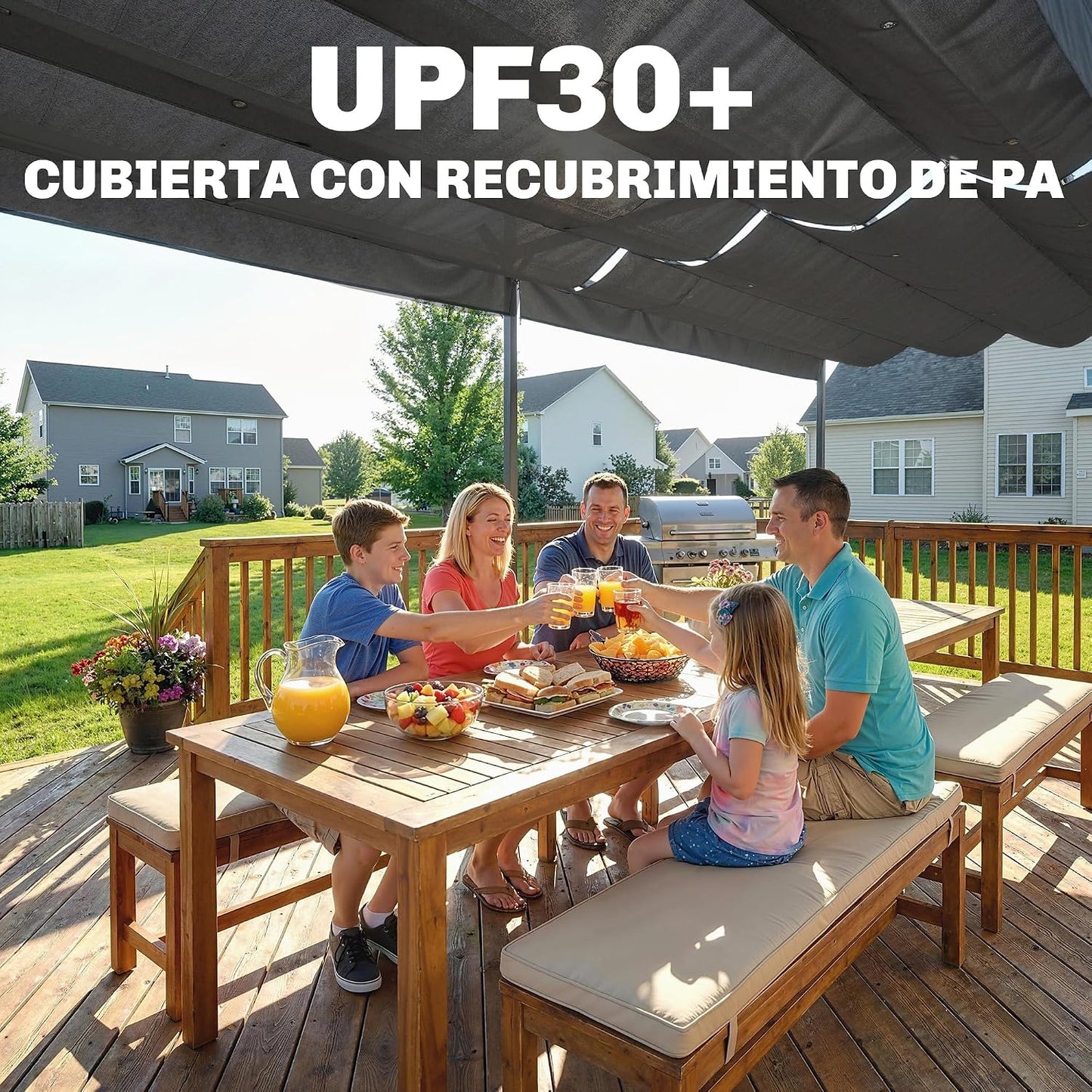 Outsunny Pérgola de Jardín 6x3 m con Techo Retráctil, Cenador de Jardín con UPF30+, Estructura Metálica, Tela de Poliéster, Pabellón para Exterior, Terraza, Gris Oscuro