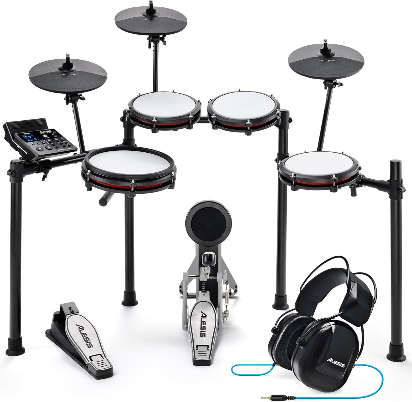Alesis Nitro Max Kit Batería Electrónica con Parches Silenciosos de Malla, Caja de Doble Zona de 10", Bluetooth, 440+ Sonidos Auténticos, Lecciones Drumeo, USB MIDI, Pedal de Bombo