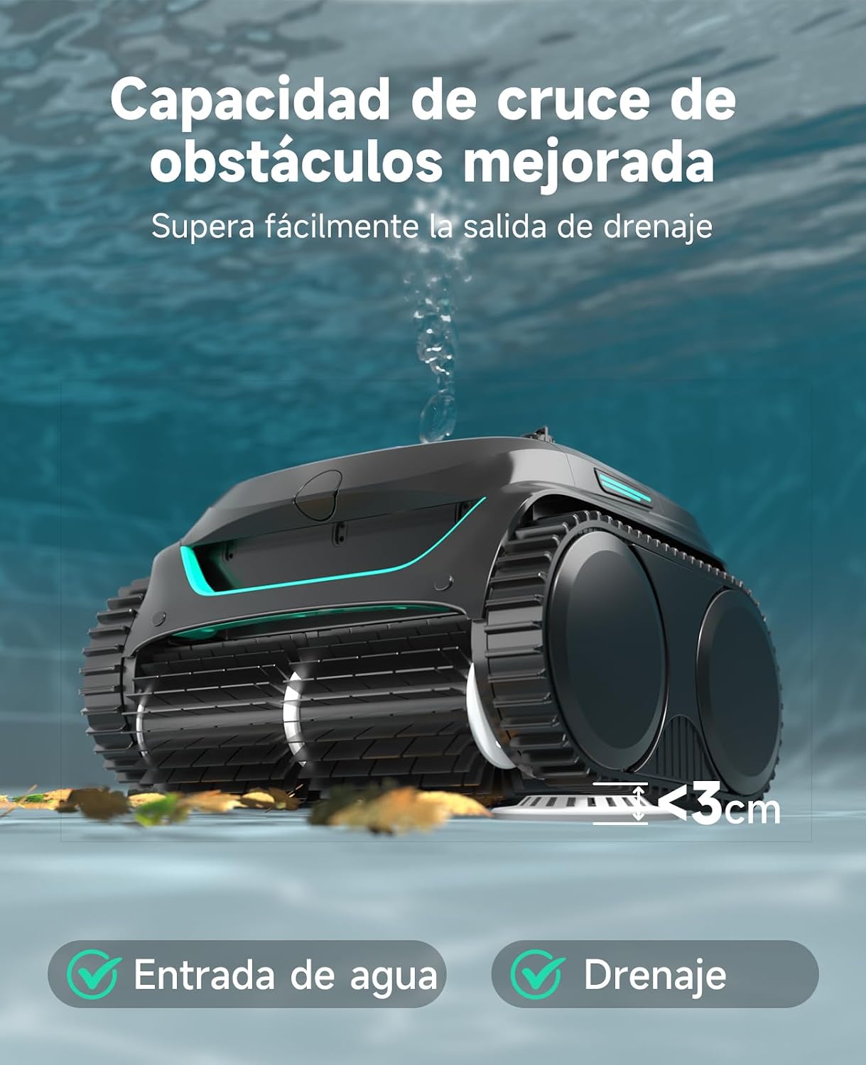 WYBOT C2 – Robot Limpiafondos Inalámbrico, 3 Motores, Doble Filtración, Limpieza De Fondo, Paredes Y Línea De Agua, Autonomía 180 Min, para Piscinas Enterradas hasta 150㎡, con App(Verde carbón-Gris)