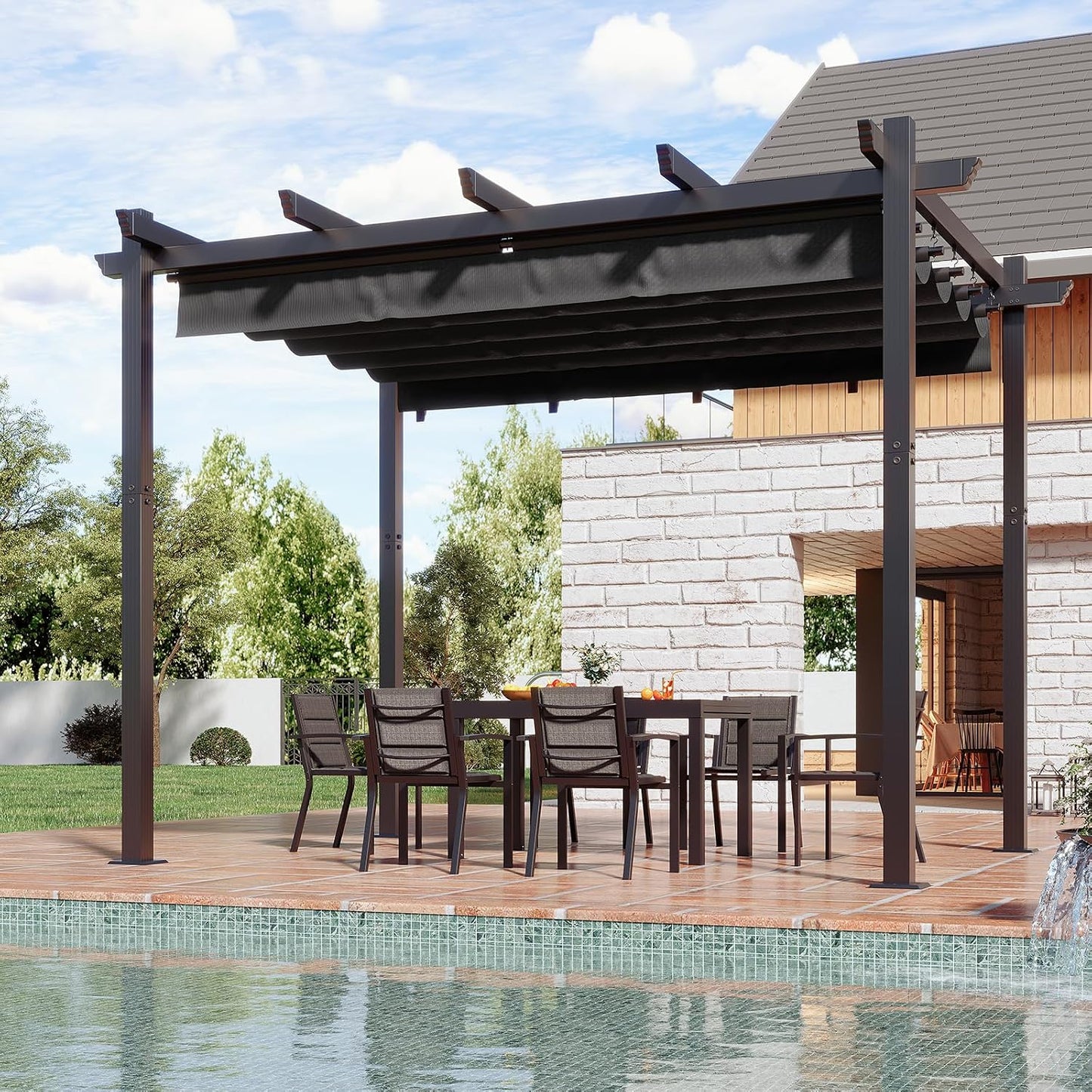 Devoko Pergola 3x4, Pergolas de Jardin, con Fijaciones Magnéticas y Zona de Sombra Ajustable, Pergolas de Aluminio, Adecuada para Escenarios como Jardines y Patios,Negro