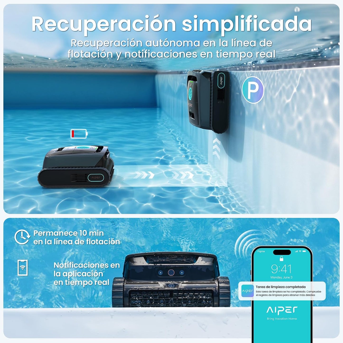 AIPER (Nuovo 2026) Scuba V3 Robot Limpiafondos Piscina Fondo y Paredes con Visión por IA, Limpiafondos Ligero con App, Succión Potente, Filtro de 3 μm, para Piscinas de hasta 200 m²