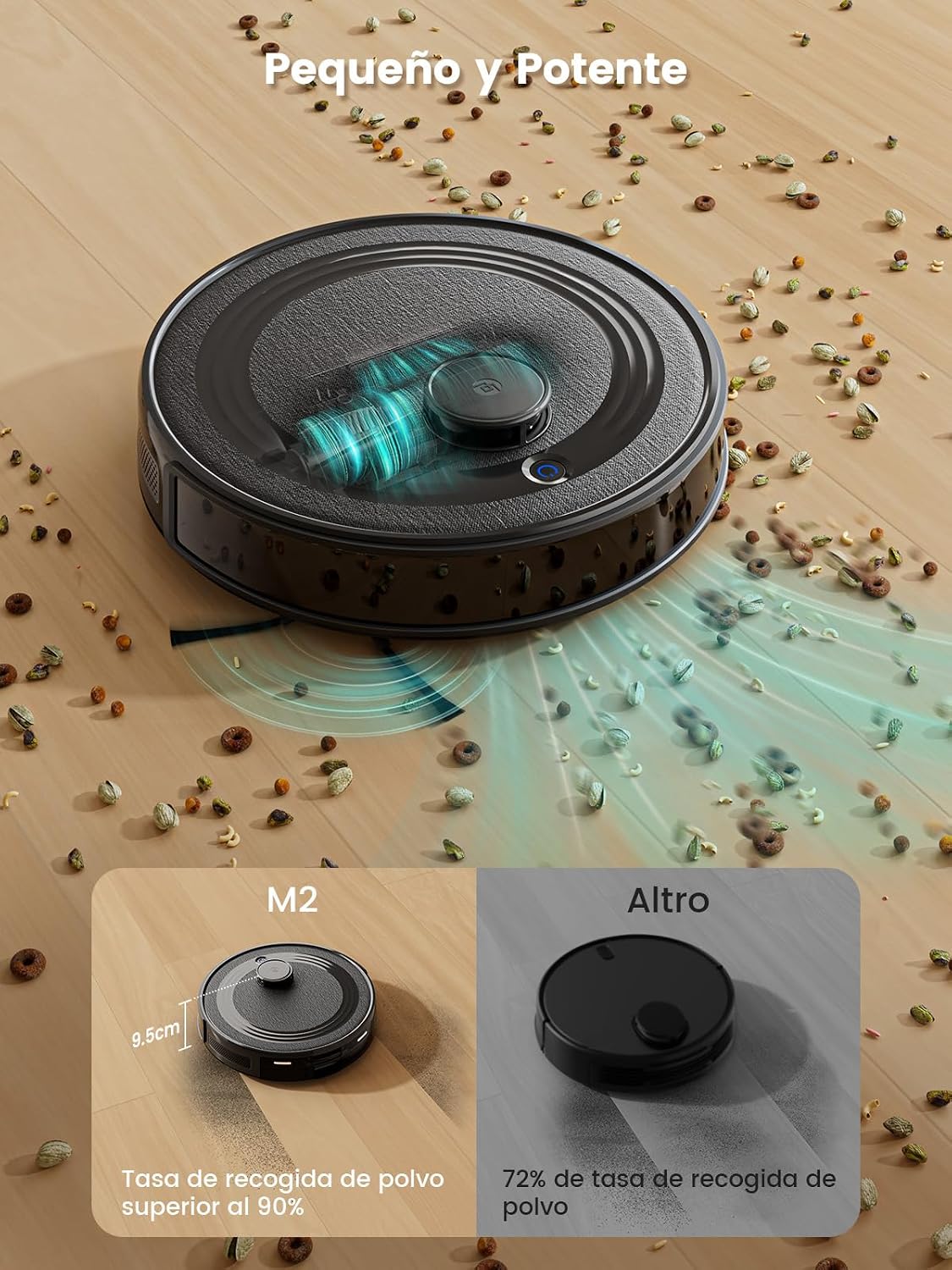 Lefant M2 Robot Aspirador y Fregasuelos 2 en 1, 160min Automático, 6000Pa, Navegación Láser, Evitación PSD, Limpieza Personalizada, Ideal para Limpiar Pelo de Mascotas y Suelos Duros, Negro