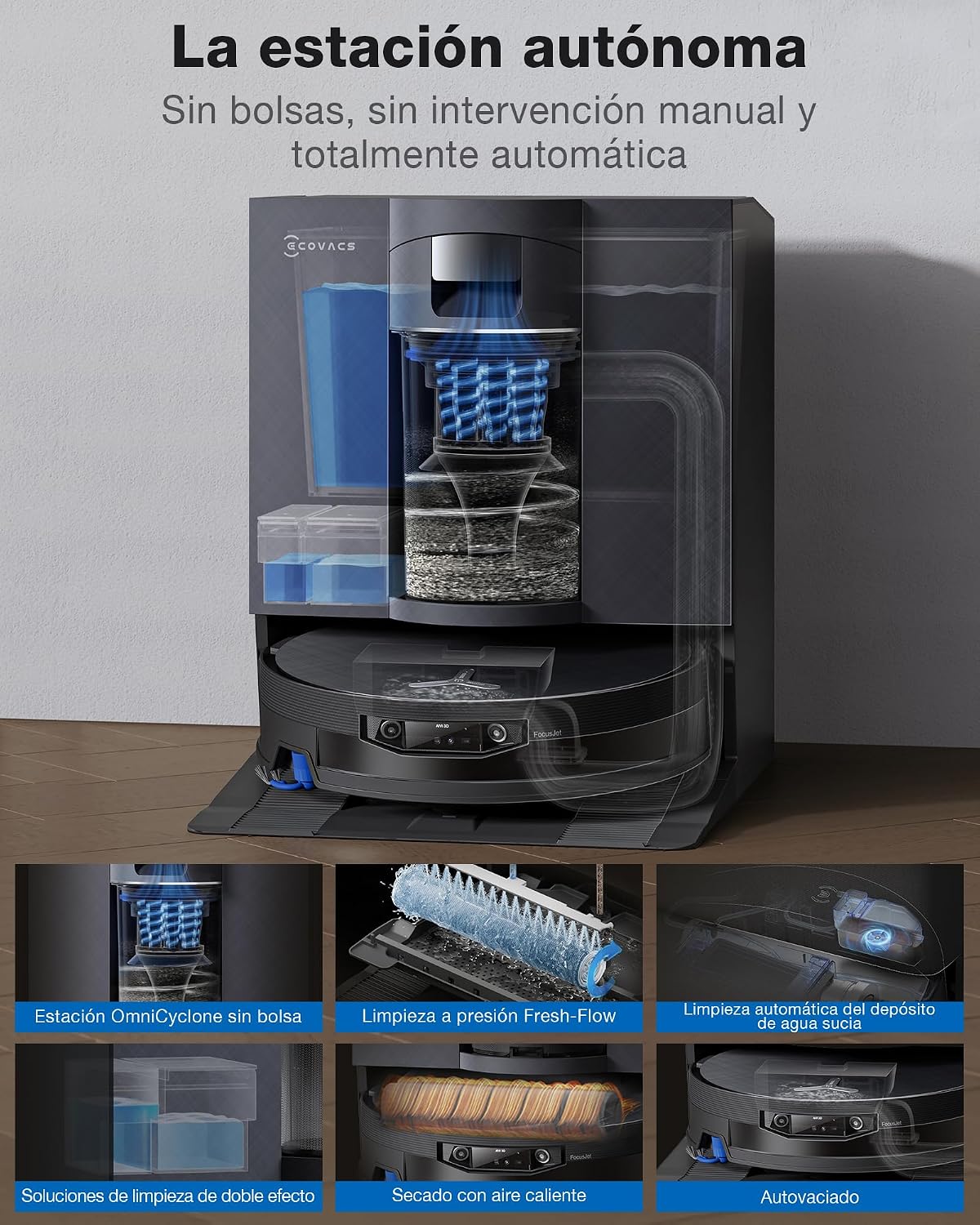 ECOVACS X12 OMNICYCLONE Robot Aspirador y Friegasuelos, Blast y 22 000 Pa, tecnología FocusJet para Manchas, PowerBoost ultrarrápido, OZMO Roller 3.0, Rodillo Inteligente