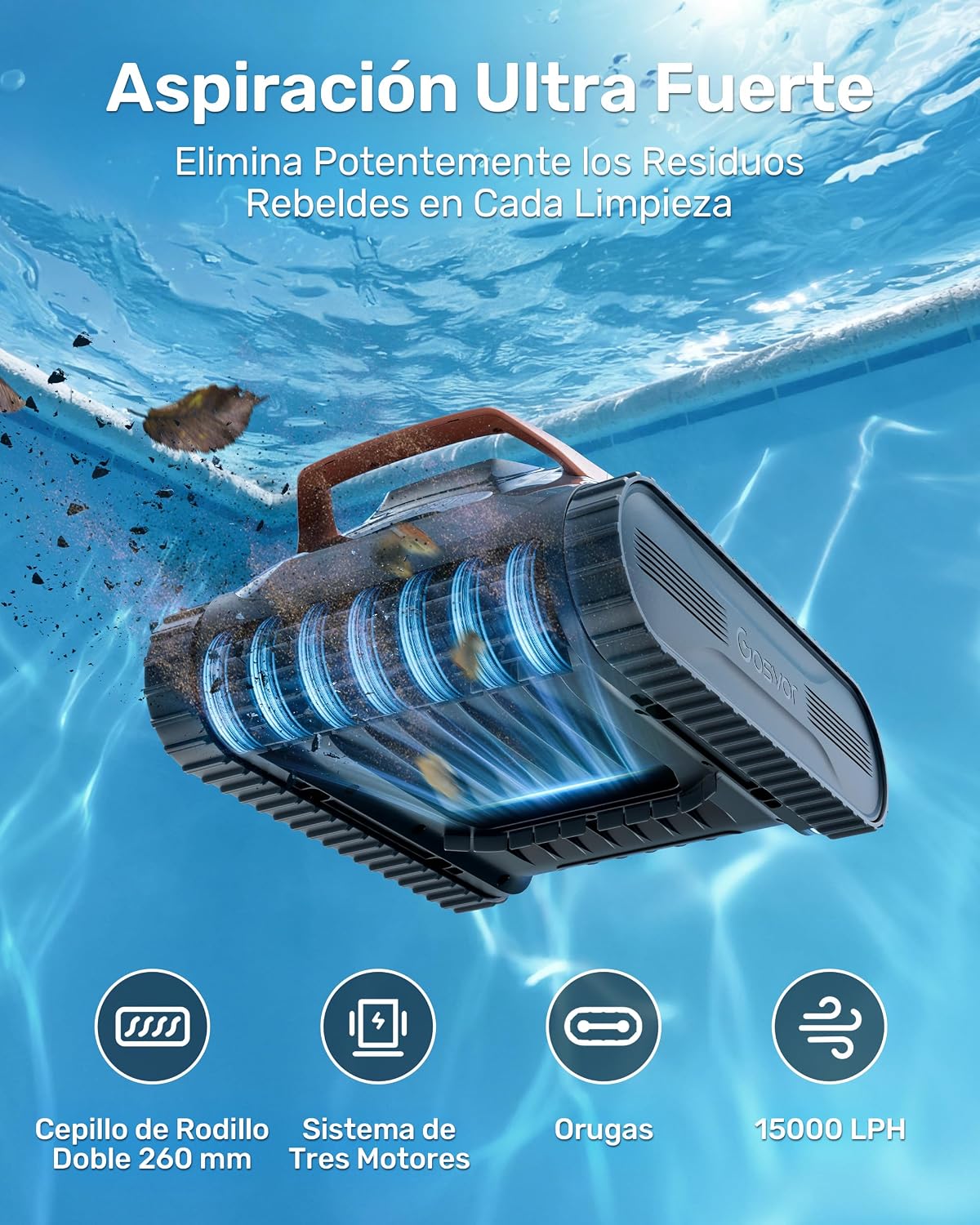 Gosvor (Nuevo 2026) LiteVac G1 Robot Limpiafondos Piscina,Paredes,Línea y Plataformas,7kg,200min Autonomía,Doble Filtración,Navegación Inteligente y App,200m²,Gris Anaranjado