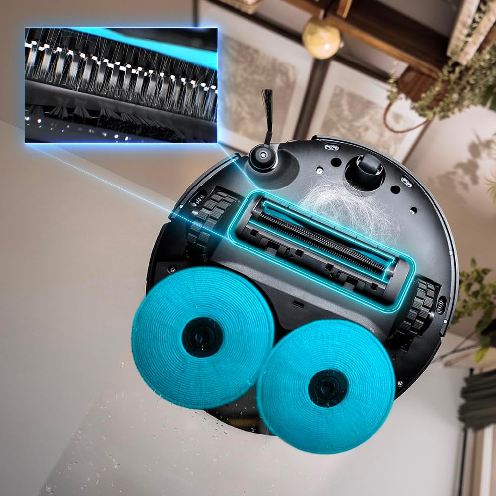 Cecotec Robot Aspirador con Base Autovaciado e IA Conga X100. Láser e Inteligencia Artificial con Cámara, Motor Succión 20000Pa, Mopas Giratorias Elevables, Cepillo Lateral y Mopa Derecha Extensibles