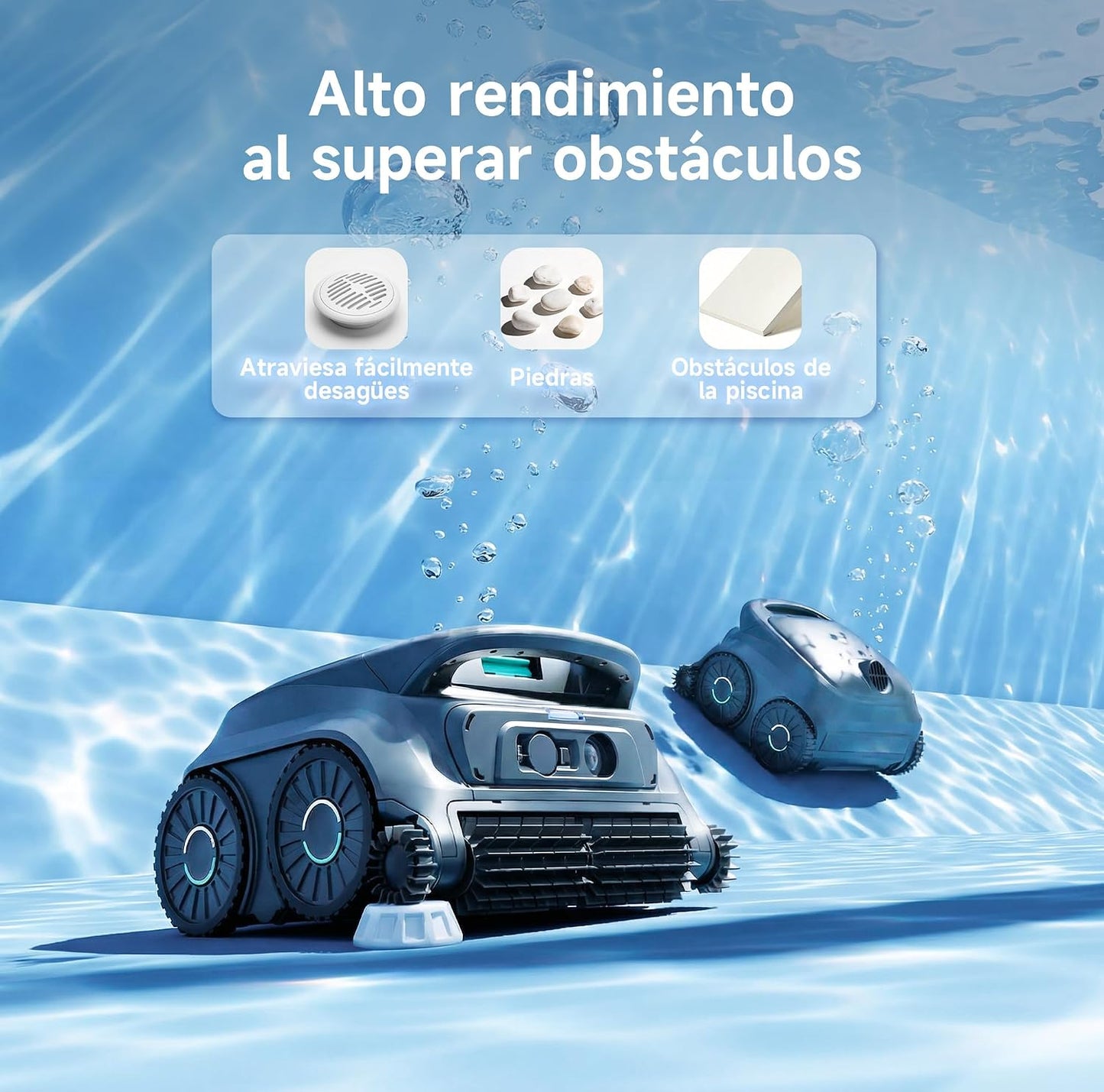 WYBOT B1 Robot de Piscina inalámbrico para Piscinas pequeñas, Robot de Limpieza Inteligente Ligero con Control de aplicación, Cubierta de Pared y Suelo, Dos cepillos Laterales, Gris Verdoso