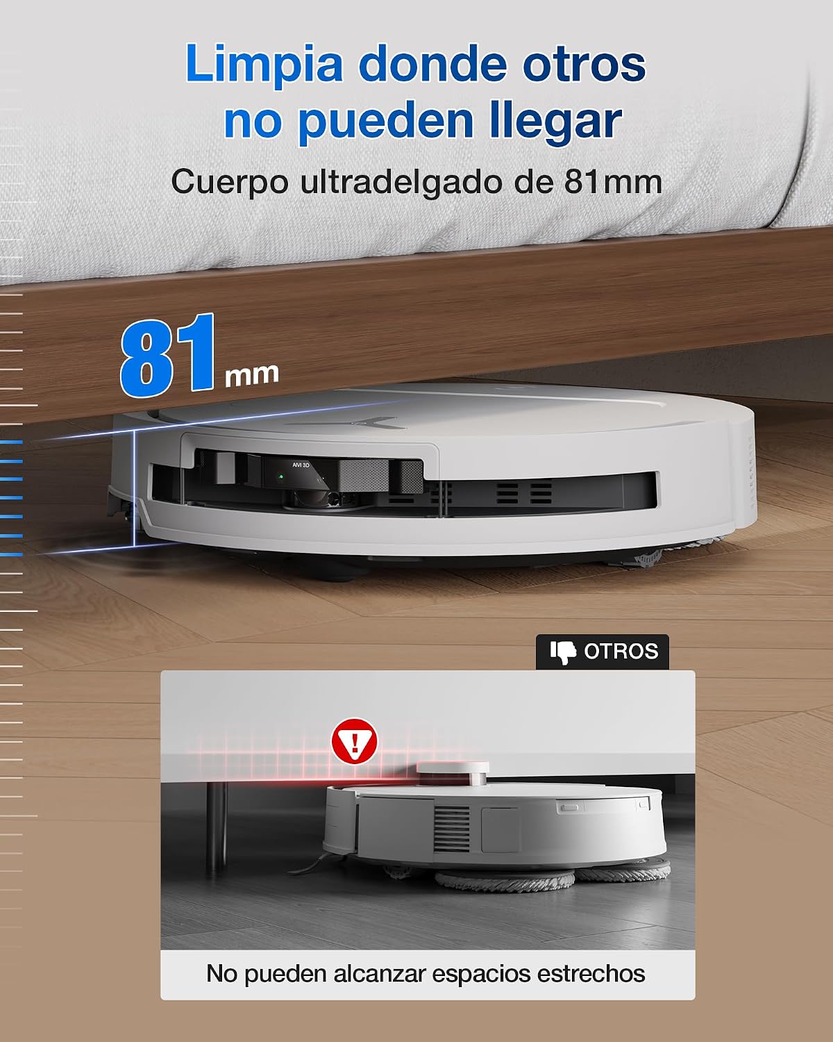 ECOVACS DEEBOT T50 Omni Robot Aspirador y mopa, 15.000Pa, Cepillo Lateral Extensible, ZeroTangle 2.0, estación Omni Todo en uno, mopa con Agua Caliente a 75℃ lultrafino de 81mm, Blanco