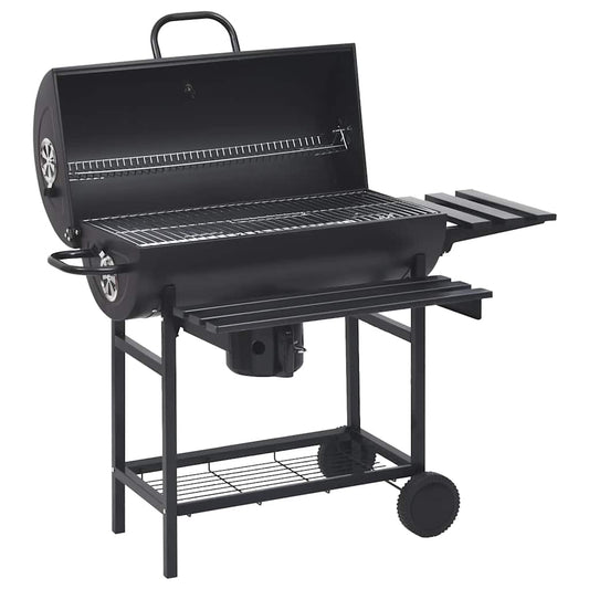 2026 Barbacoa con ruedas y estantes, negra, acero, 115 x 85 x 95 cm, barbacoa exterior