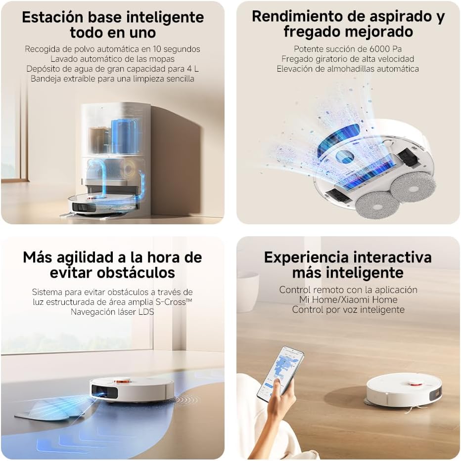 XIAOMI Robot Vacuum X20+, estación Todo-en-uno con Recogida de Polvo, Lavado y Secado automático, succión 6000Pa, evitación S-Cross™, navegación LDS y Control por App