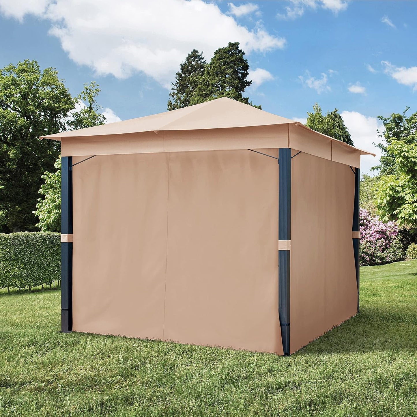 Cenador de jardín 3x3 m ALU Premium Aprox. 220g/m² Lona de Techo Cenador Impermeable 4 Lados cenador de jardín Topo Claro Aprox. 9x9 cm Perfil