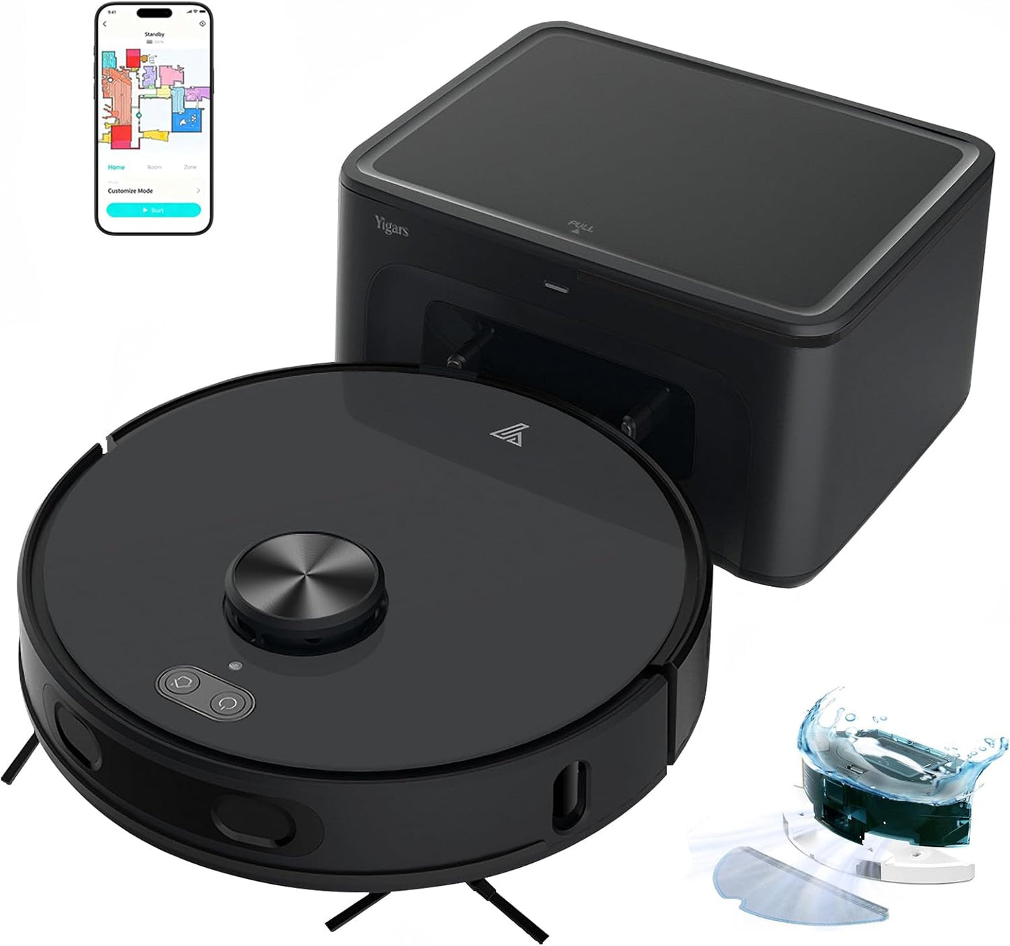 Robot Aspirador y fregasuelos hasta 8000 Pa Potente succión Autovaciado Autonomía de 220 Minutos Navegación Láser LiDAR y Mapeo Lnteligente,Limpieza Personalizada Control por Voz y App-B