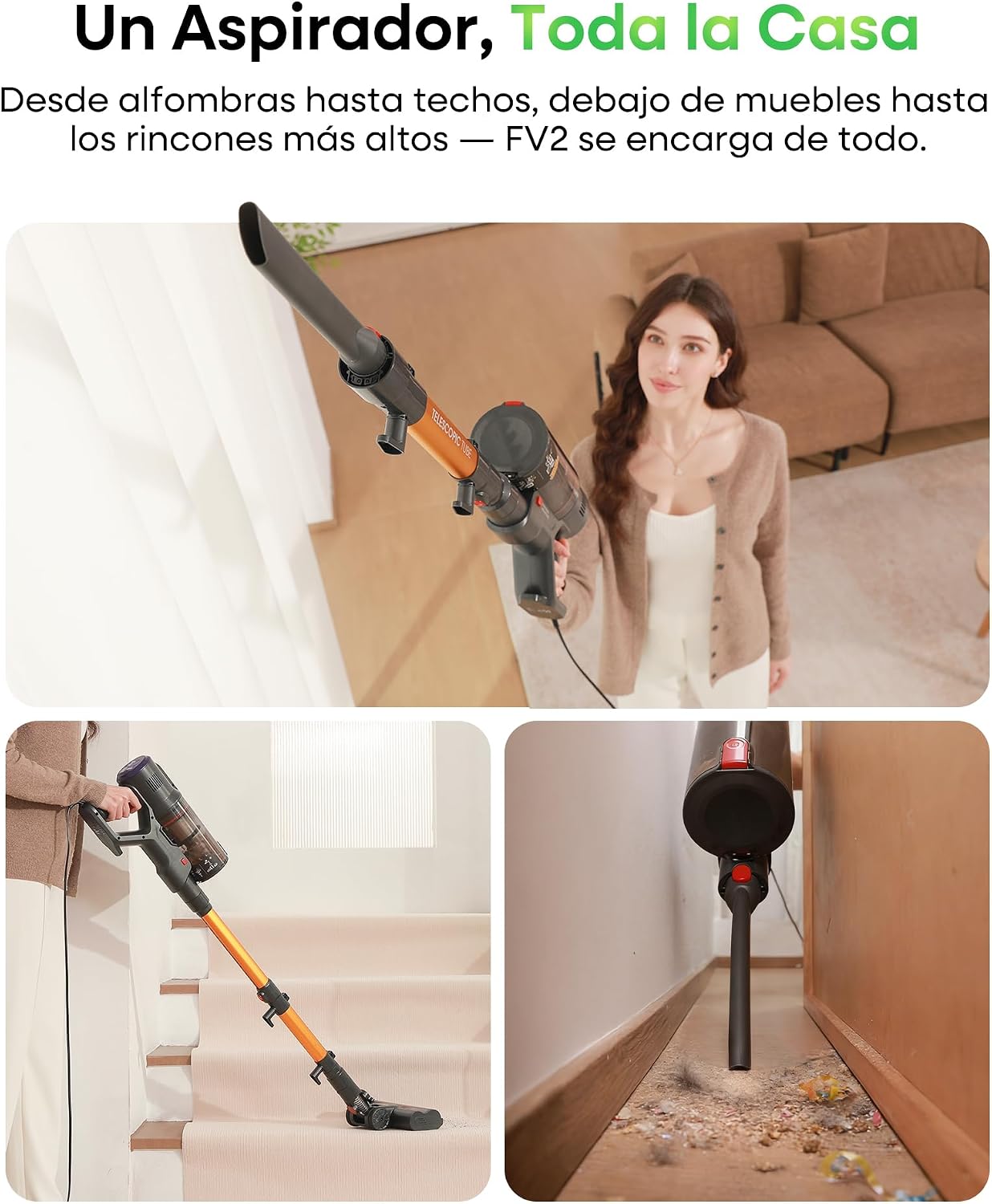FAMIVAC FV2 Aspiradora con Cable, 65Kpa/600W Aspirador Potente con Cepillo para Colchón, 1,3KG Ligera, Cable 7M, 1,5L, Cepillo Antienredos & Autoportante para Alfombras, Suelos, Pelos de Mascotas