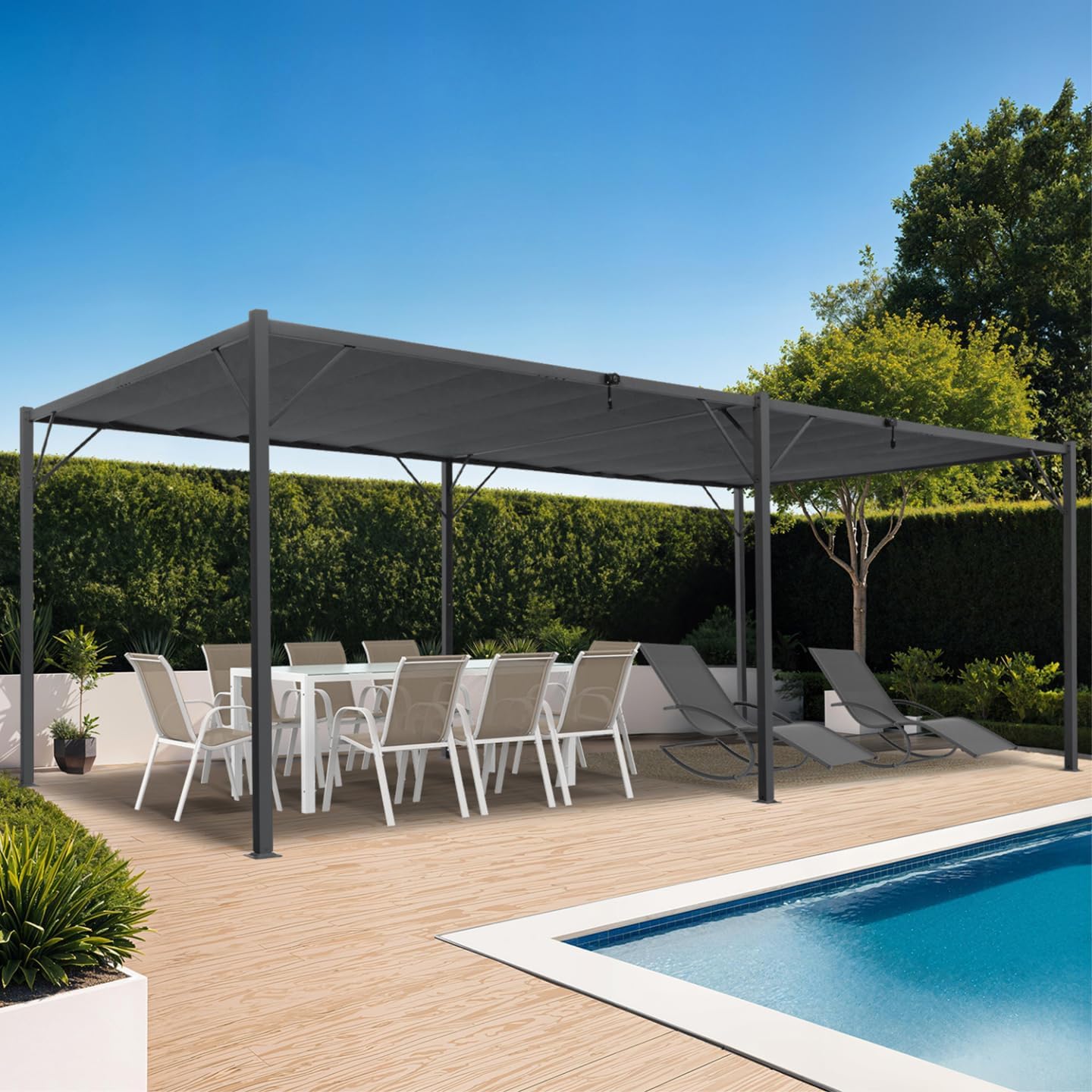 IDMarket – Pergola cuchillas orientables 3 x 6 m, color gris antracita