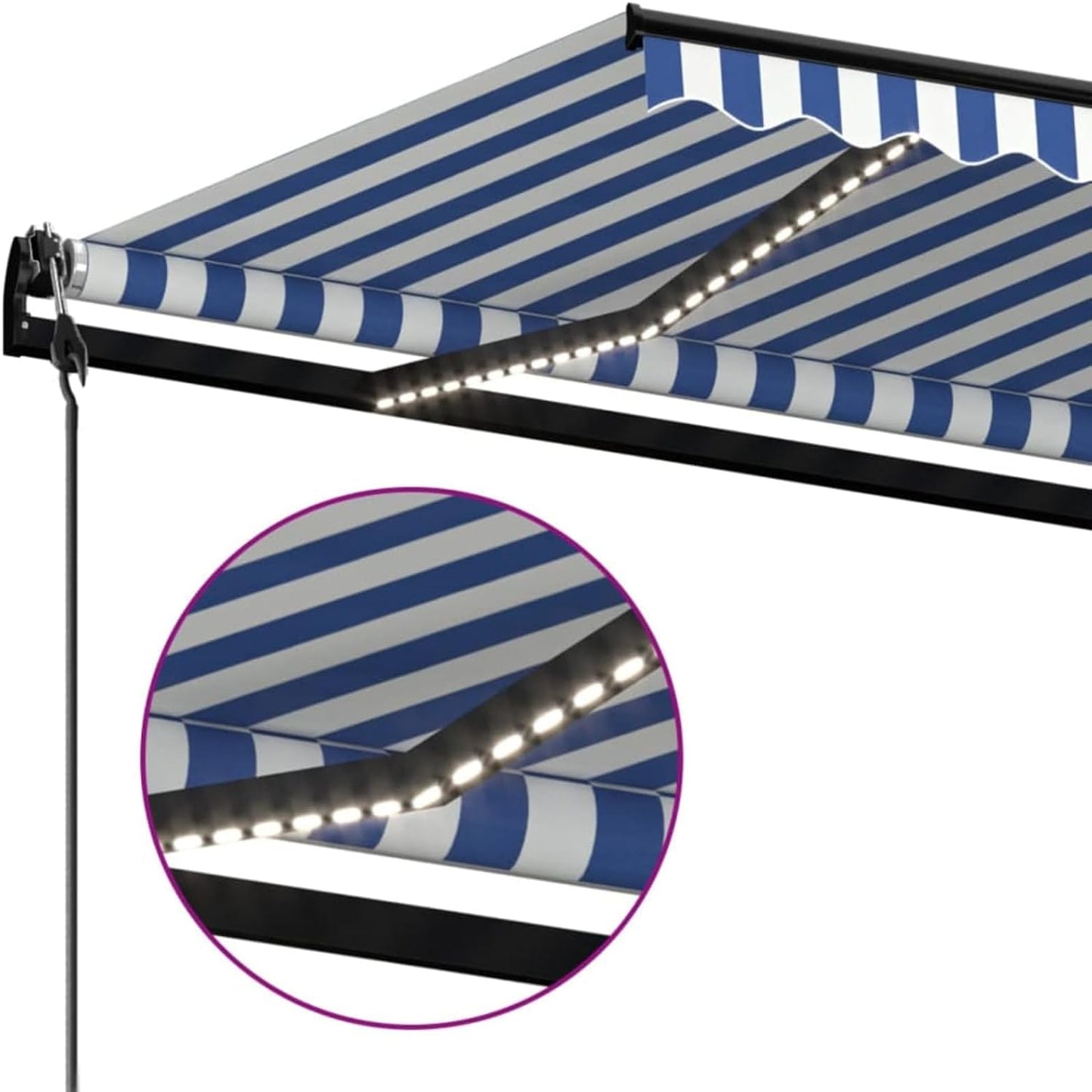 IKAYAA Toldo Motorizado 500 x 300 cm con Luces LED, Toldo Eléctrico y Manual Retráctil,Toldo Articulado Eléctrico con Mando a Distancia, Toldo Brazo Extensible para Terraza, Jardín, Azul y Blanco