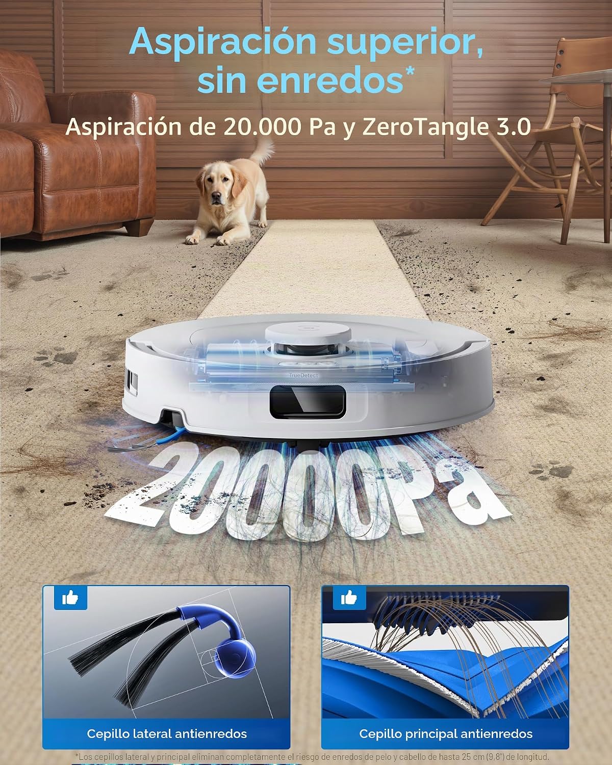 ECOVACS DEEBOT T30C Omni GEN2 Robot Aspirador con estación, 25000Pa, Lavado a Agua Caliente 75℃, mopa OZMO Turbo 2.0, Cepillo ZeroTangle 3.0, Limpieza húmeda adaptativa, Blanco