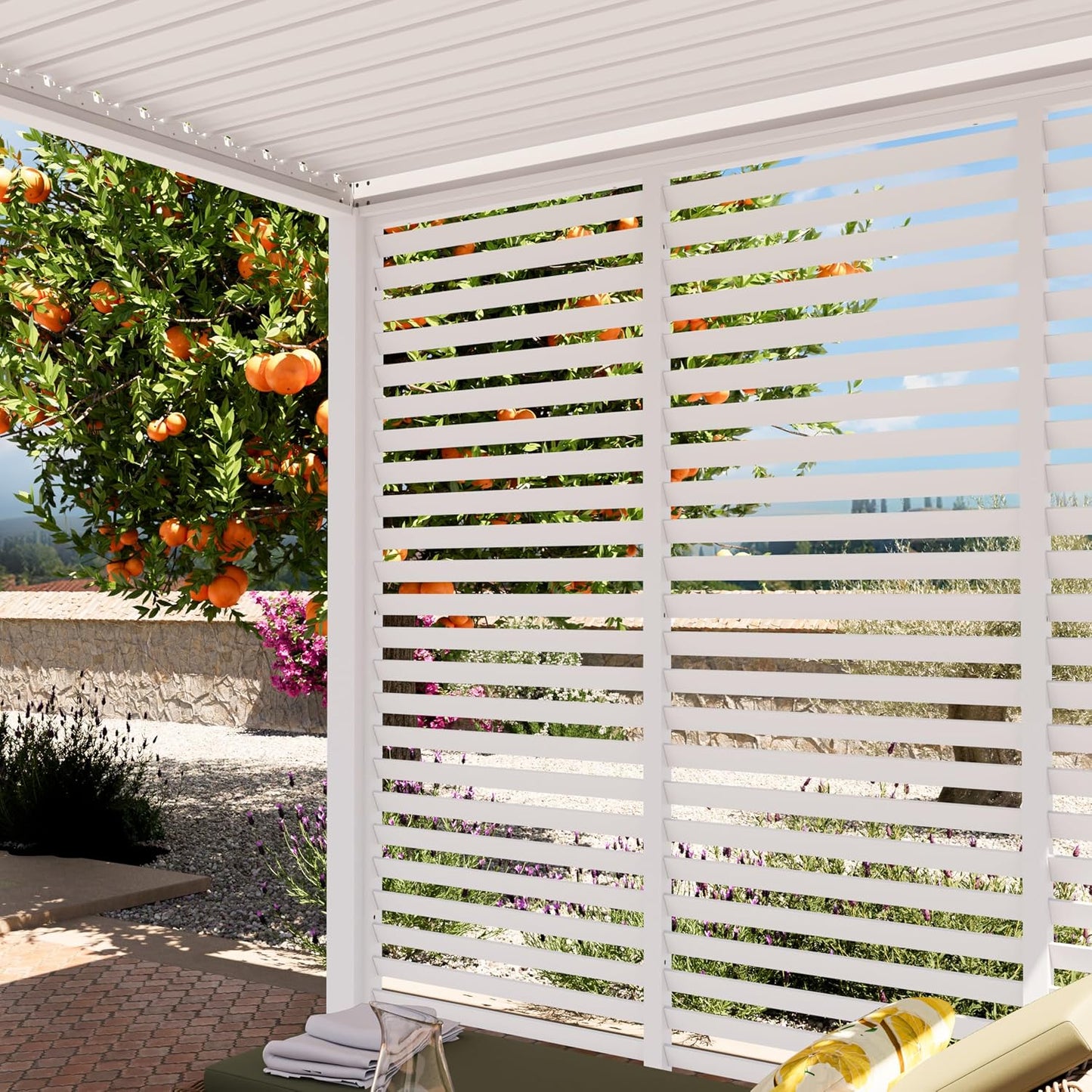 PRIMEYARD Pared de Lamas de 3 Piezas en Aluminio - Panel estático en Blanco para Pergola Premium