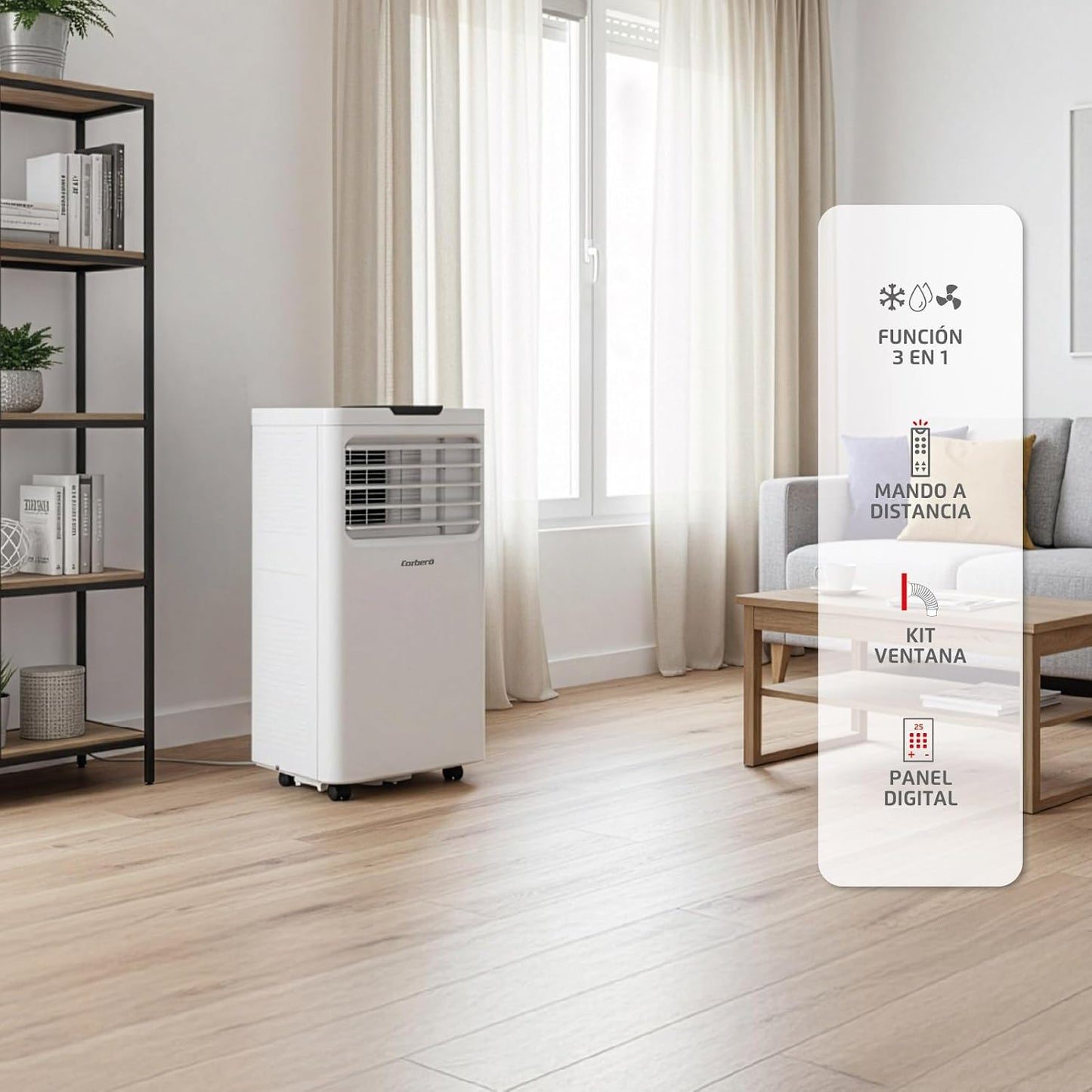Corberó - Aire Acondicionado Portátil 3 en 1 con Mando | CPC12 | 12000BTU- 3500 Frigorías | Cobertura 22-25 m² | 16-31 ºC | Refrigeración | Ventilador | Deshumidificación |Temporizador