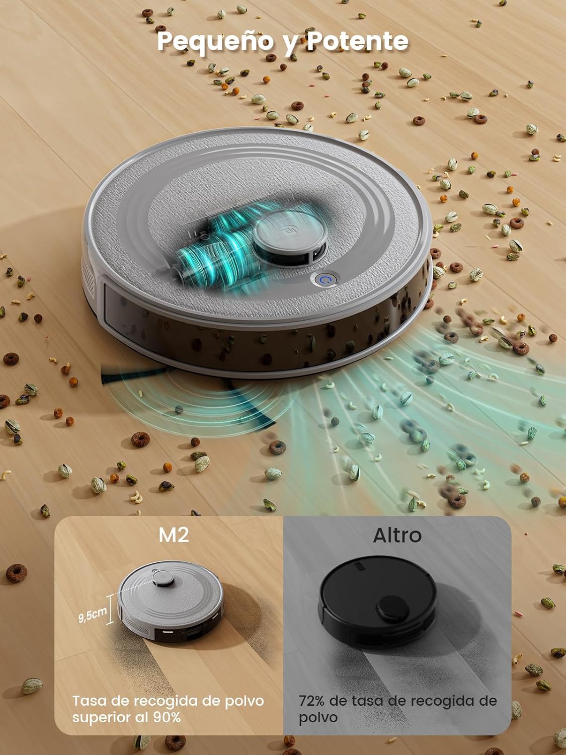 Lefant M2 Robot Aspirador y Fregasuelos con Cartografía, Aspiración de 6000Pa, Autonomía de 160 Minutos, Navegación Láser, Tecnología de Evasión PSD, Limpieza Personalizable, App/Alexa/WiFi
