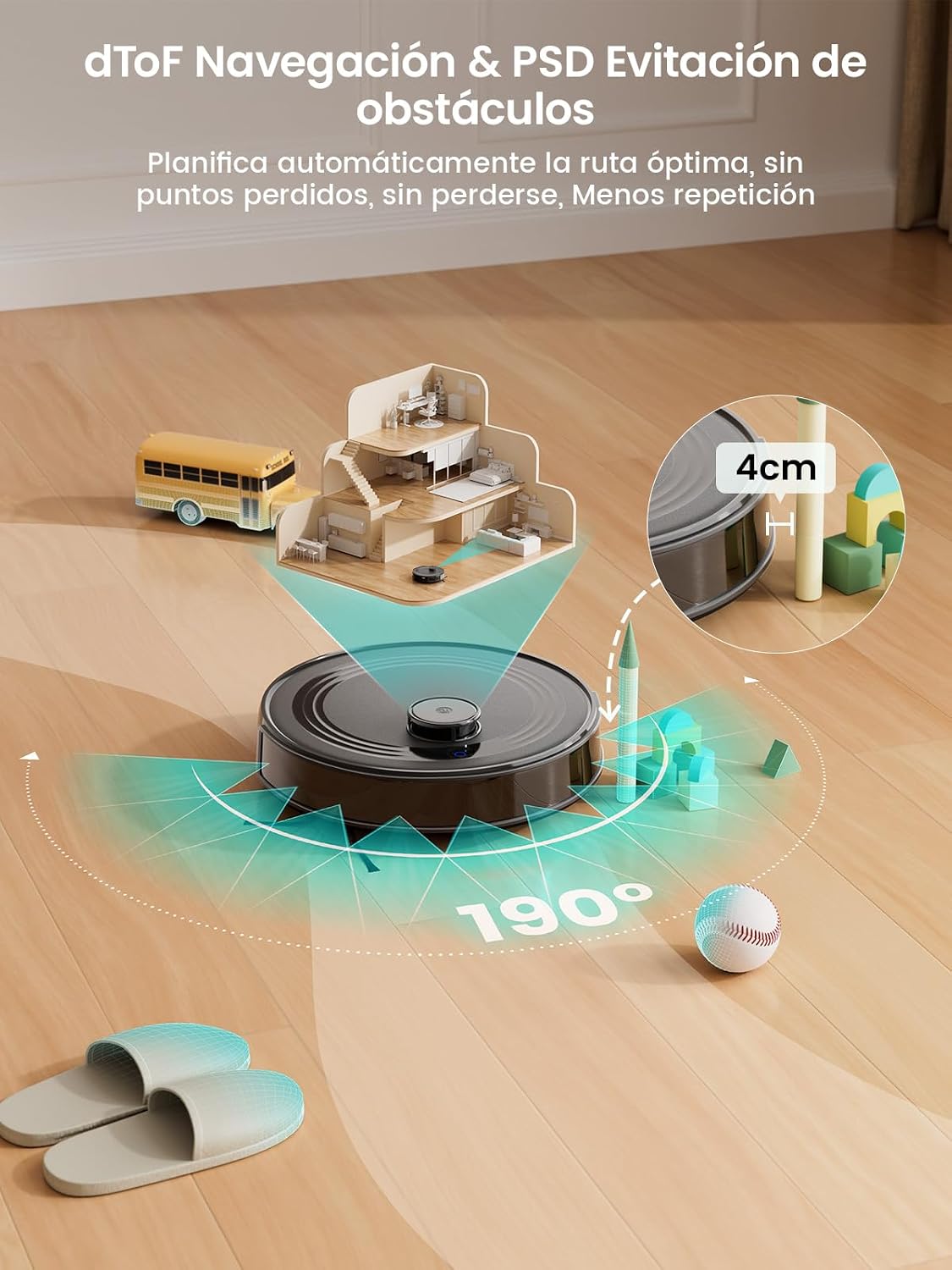 Lefant M2 Robot Aspirador y Fregasuelos 2 en 1, 160min Automático, 6000Pa, Navegación Láser, Evitación PSD, Limpieza Personalizada, Ideal para Limpiar Pelo de Mascotas y Suelos Duros, Negro