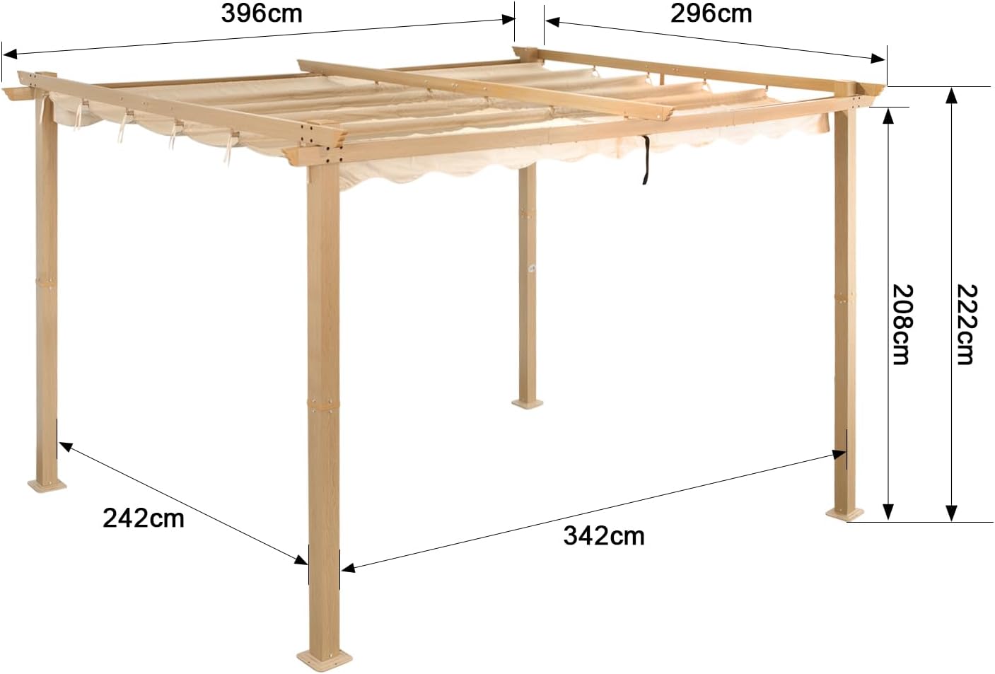 Angel Living Pergola de Aluminio, Deslizante Retráctil, Tejido de Poliéster de Alta Densidad Repelente al Agua y Resistente a los Rayos UV, Cobertizo para Jardín, Terraza Beige (3 x 4)