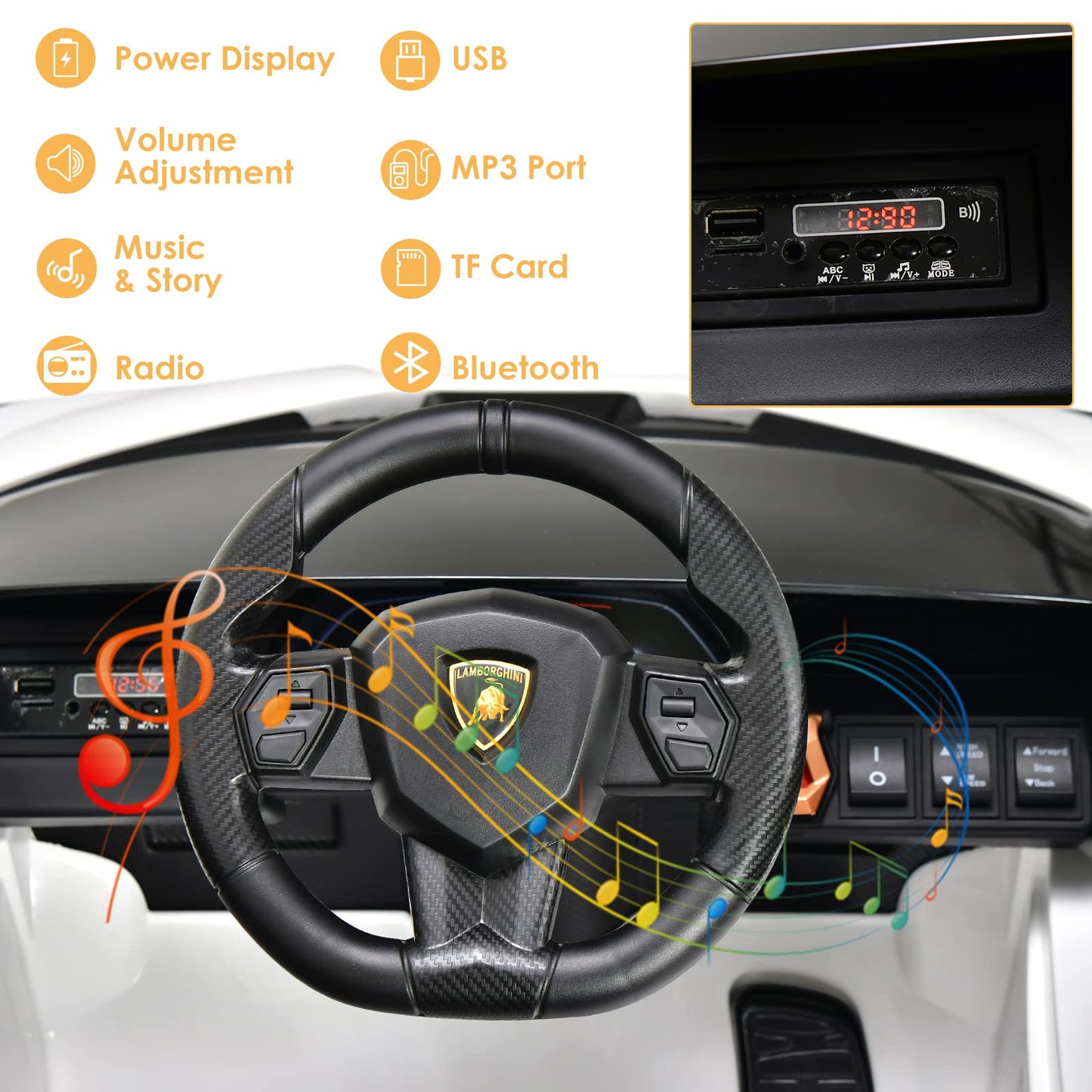 Lamborghini Licenciado Eléctrico con Suspensión y Bluetooth