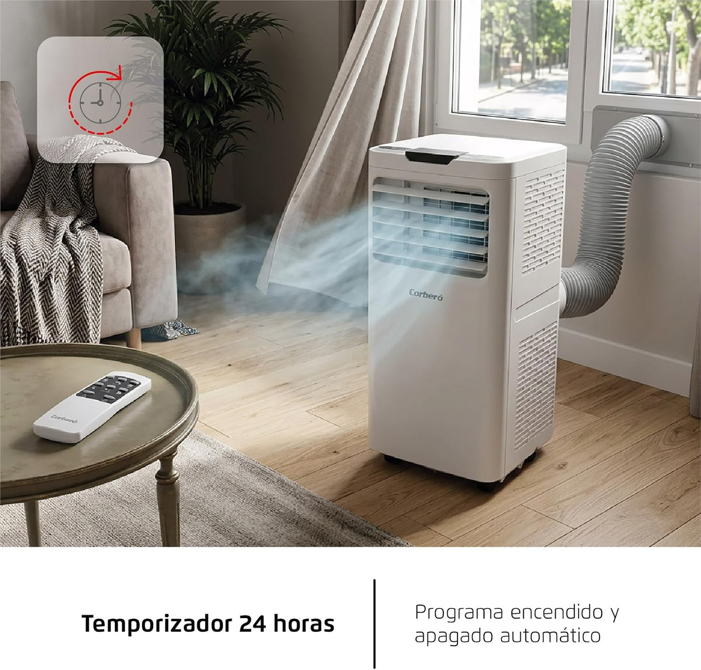Corberó - Aire Acondicionado Portátil 3 en 1 con Mando | CPC12 | 12000BTU- 3500 Frigorías | Cobertura 22-25 m² | 16-31 ºC | Refrigeración | Ventilador | Deshumidificación |Temporizador