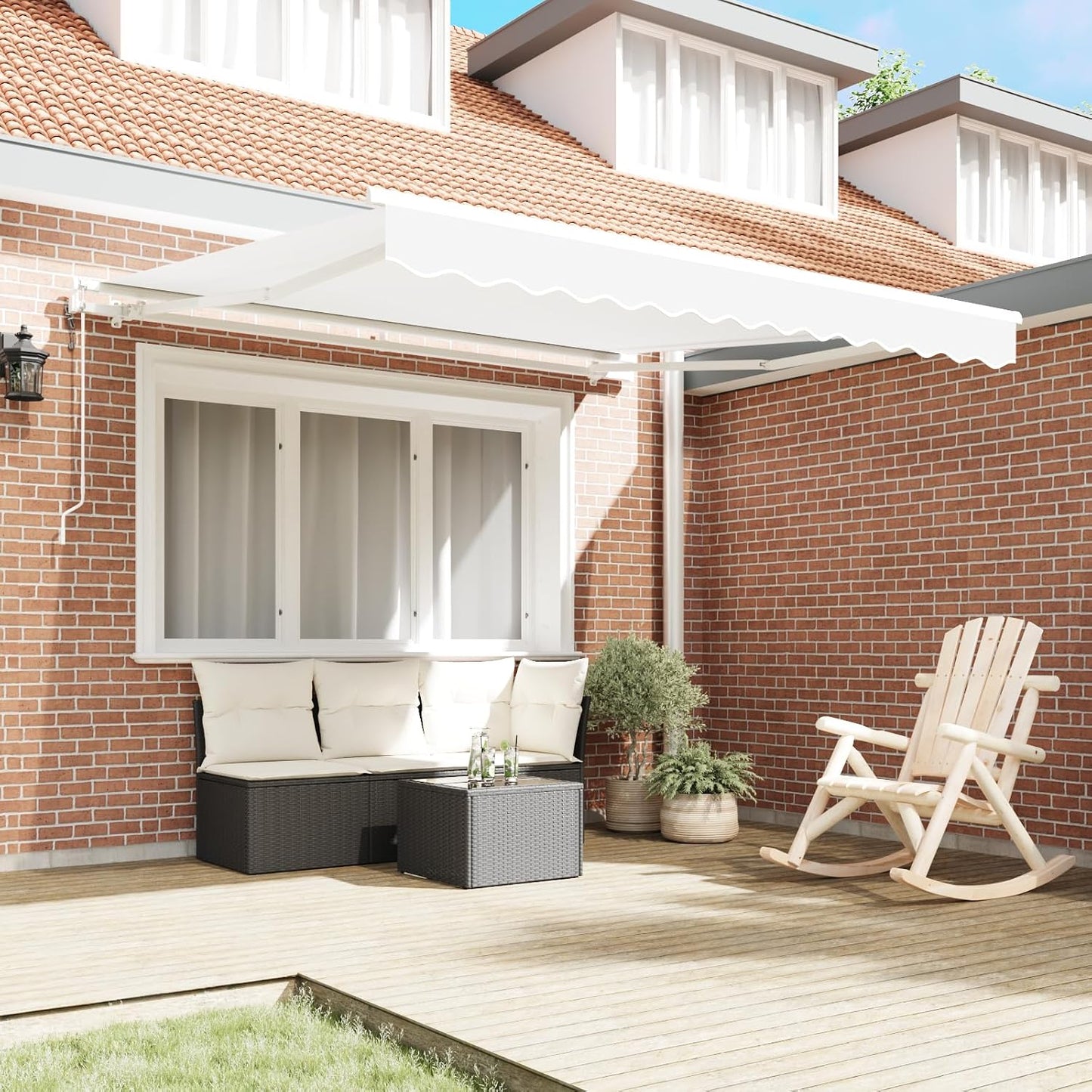 IKAYAA Toldo Motorizado 3 x 2.5 m, Toldo Electrico Exterior, Toldo Articulado Eléctrico con Mando a Distancia, Toldo Brazo Extensible para Terraza, Jardín, Blanco