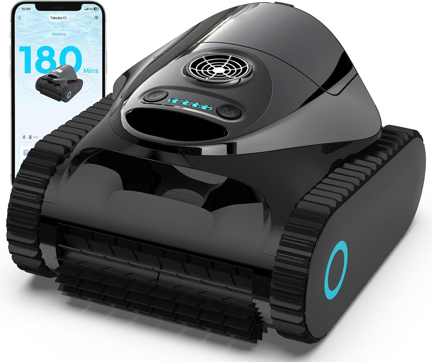 C1 Robot Piscina Limpiafondos y Paredes, Autonomía 180 min, Doble Filtración, 3 Motores, Succión Potente, Control por App, Robot Limpiafondos Piscina Inalámbrico 150㎡