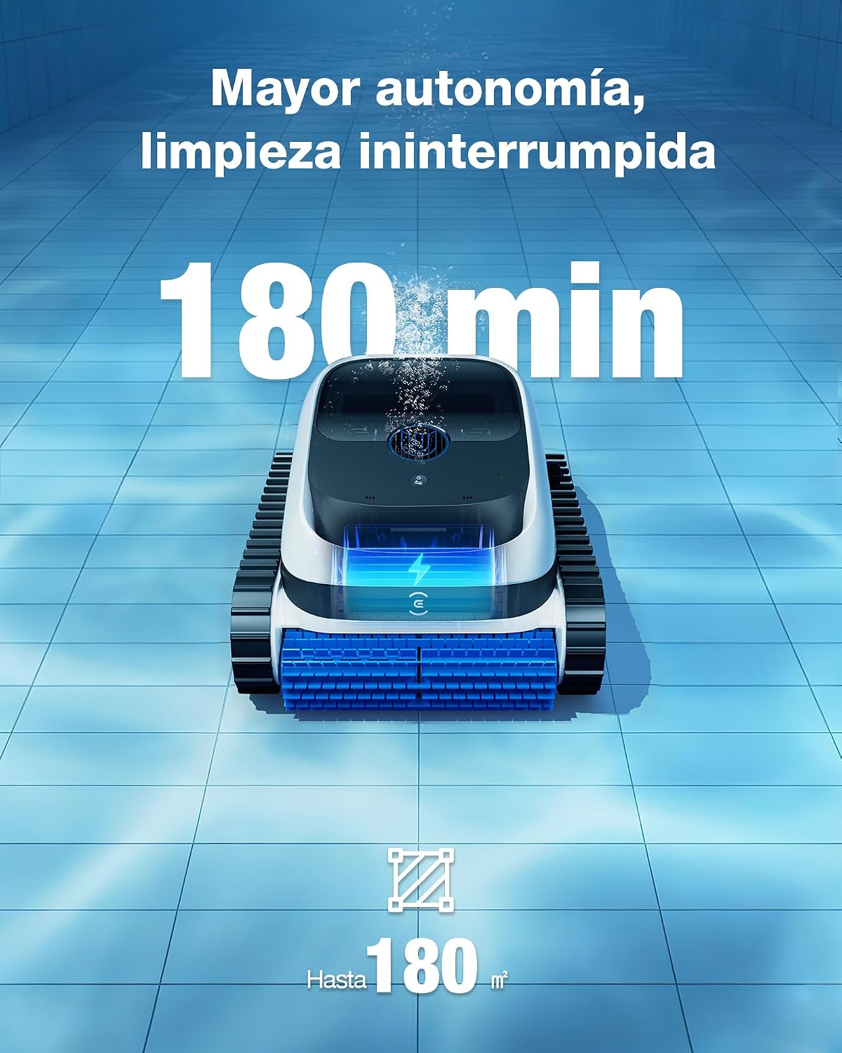 ECOVACS Ultramarine P1 Robot Piscina, Batería de 180min, hasta 180m², Succión UltraPure de 4800 GPH, Control por App., Filtro de Doble Capa, Navegación SmartNavi