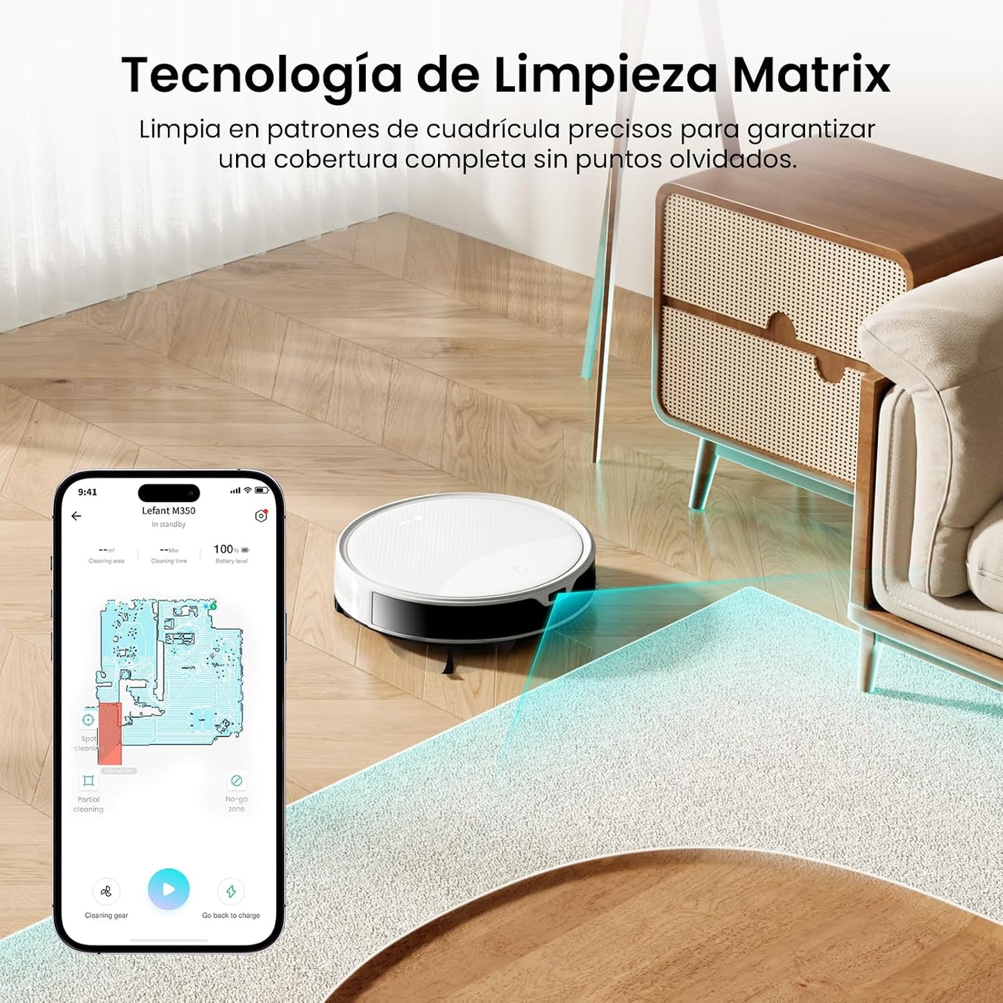 Lefant M350 Robot Aspirador y Fregasuelos con Mapeo Láser ToF, Cuerpo Ultra Delgado 7.9 cm, Succión 6000 Pa, Autovaciado 75 Días, Ideal para Apartamentos, WiFi/Alexa/App,Blanco