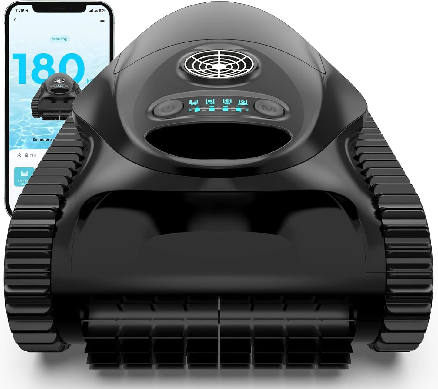 C1 Robot limpiafondos Piscina y Paredes, Línea de Flotación, Doble Filtro, 7 Modos de Limpieza, 180 min de Autonomía, Limpiador con App,Robot Piscina,Negro Intenso