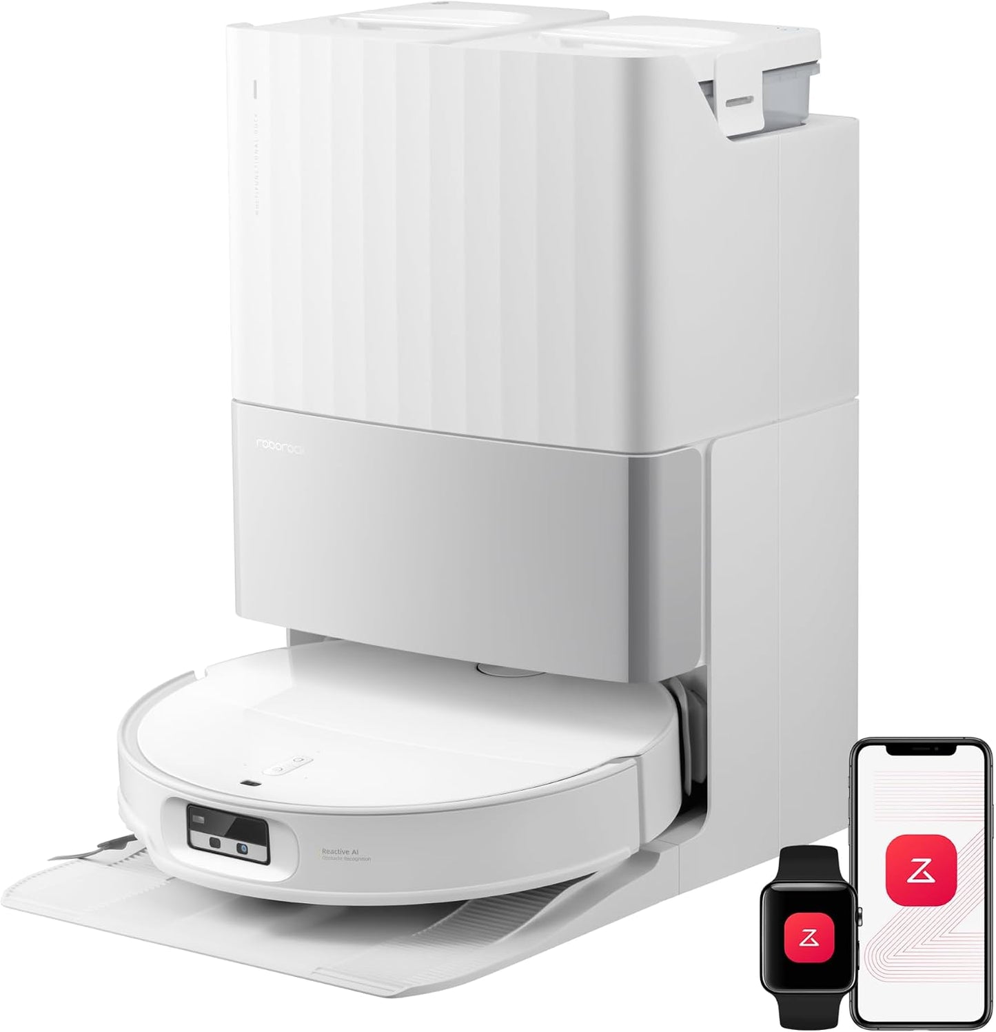 roborock Qrevo EdgeT Robot Aspirador con FlexiArm y Sistema Doble Desenredos, Succión 18500 Pa, 7,98 cm Ultrafino, Base Multifuncional 3.0 con Agua Caliente para Lavar Mopa, Controlado por App y Voz