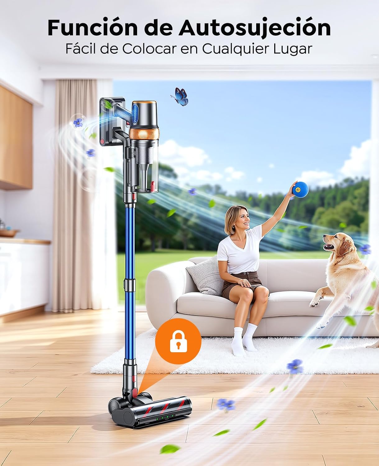 600W/50KPa Aspiradora sin Cable,65 Mins Autonomía,Aspirador Escoba Vertical con Cepillo Antiácaros,Pantalla Táctil,Función Aromática,Carga en Pared,Anti-Enredos,Luz LED,Adecuado Suelos/Sofás/Mascotas